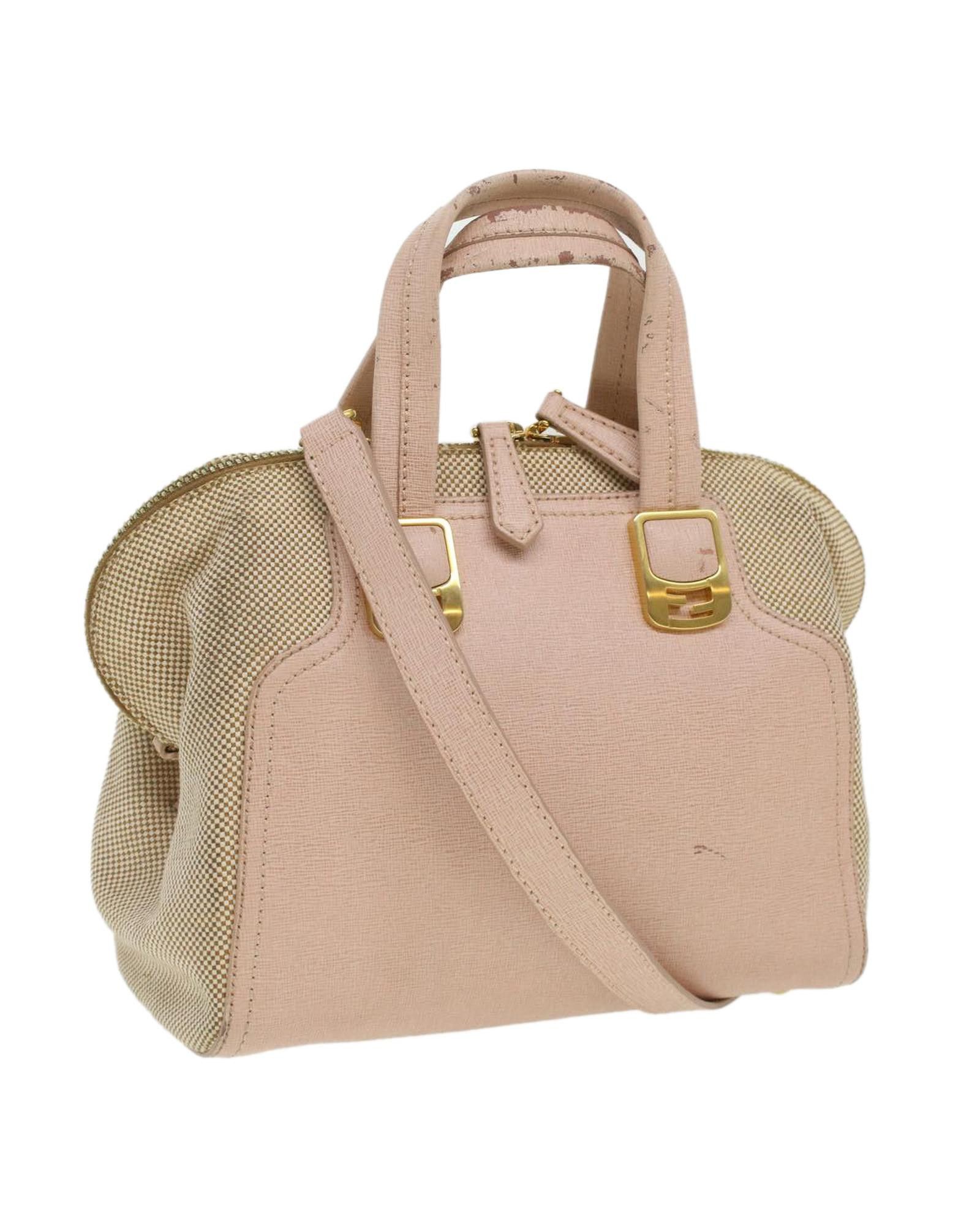 image of Fendi Pink Leather Canvas 2Way Hand Bag, Women's