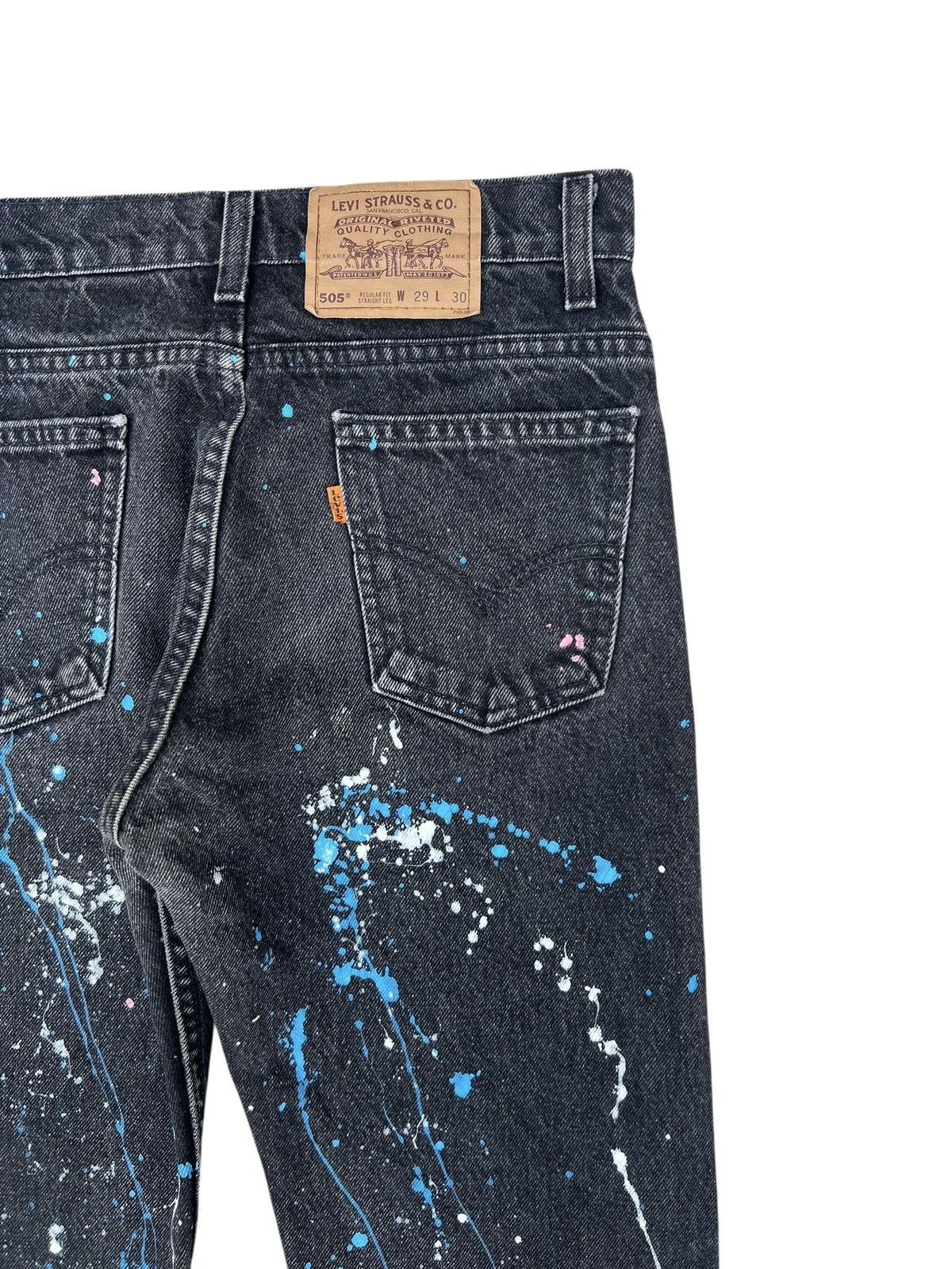 Levi's 1994 Levi’s 505 Fade Black Denim Orange Tab Painter Jeans Size US 29 - 18 Thumbnail