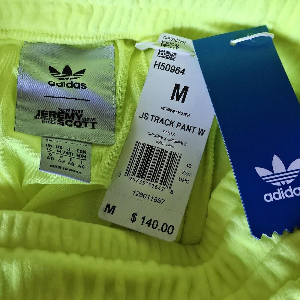 Designer ADIDAS X Jeremy Scott Solar Yellow Velour Pants Women Size 36" / US 14 / IT 50 - 7 Thumbnail