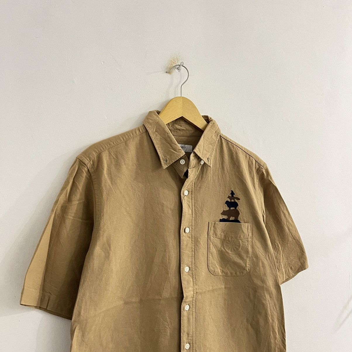 Japanese Brand Inherit Basic Brown Embroidered Button Up Shirt Size US L / EU 52-54 / 3 - 3 Thumbnail