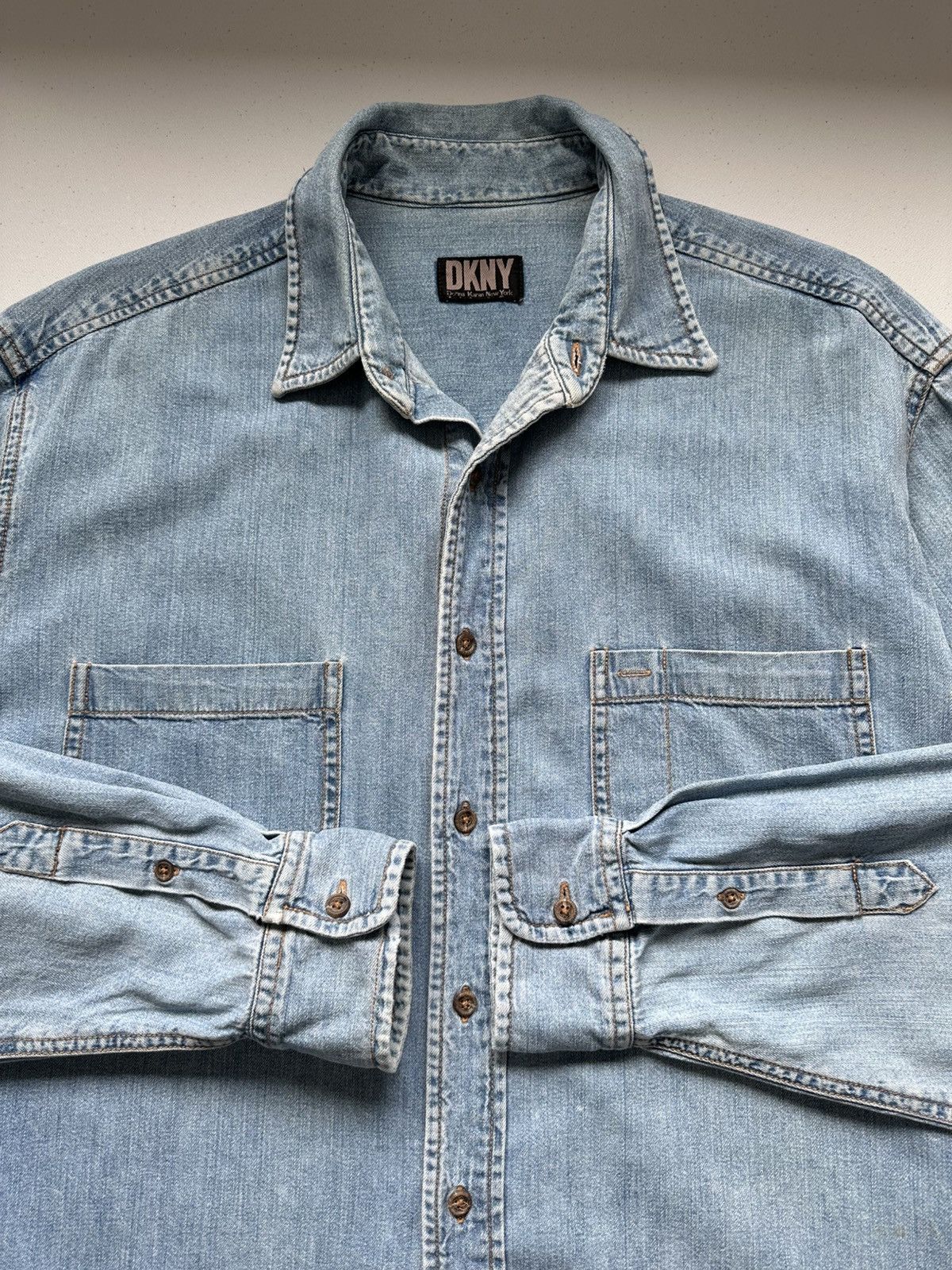 DKNY Vintage 90s Dkny Denim Shirt Oversized Button Up Shirt Size US XL / EU 56 / 4 - 5 Thumbnail