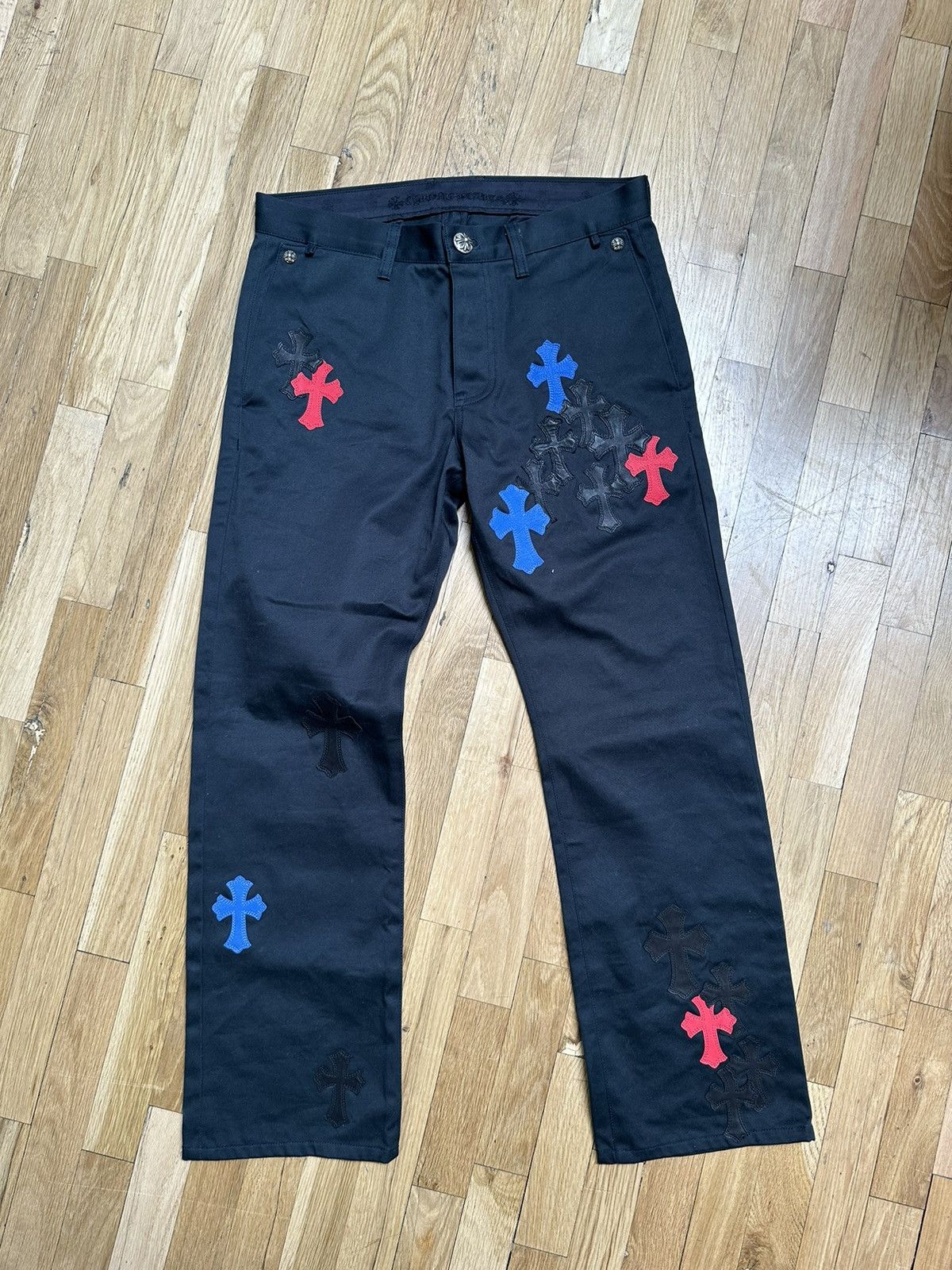 image of Chrome Hearts 35 Patch Cross Pants in Black, Men's (Size 33)