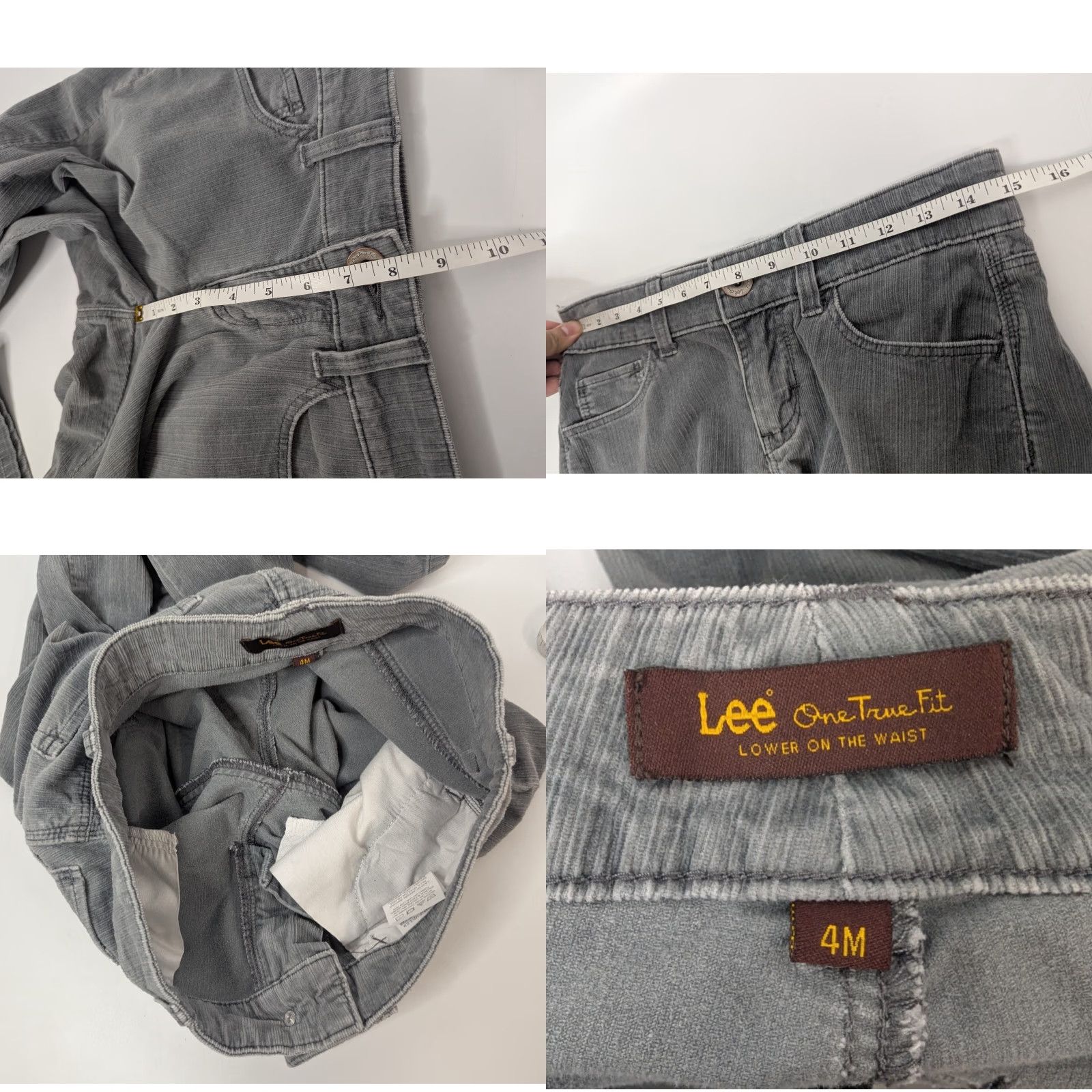 Lee Lee Pants Bootcut Women Gray Corduroy Regular 4 Cotton Blend Flat Front Pockets Stretch Vintage No Size 27" / US 4 / IT 40 - 8 Thumbnail
