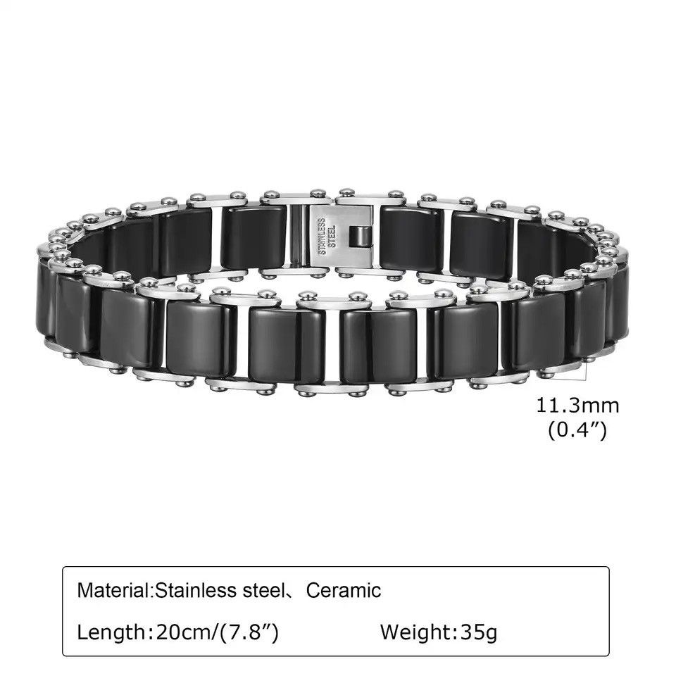 Jewelry × Vintage Black Ceramic Bracelet Natural Stone Link Chain Wristband Size ONE SIZE - 5 Thumbnail