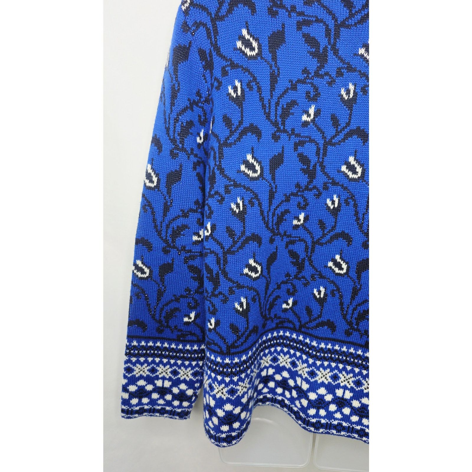 Other Zipper Front Blue & Black Floral Fair Isle Cardigan Sweater Size L / US 10 / IT 46 - 13 Thumbnail