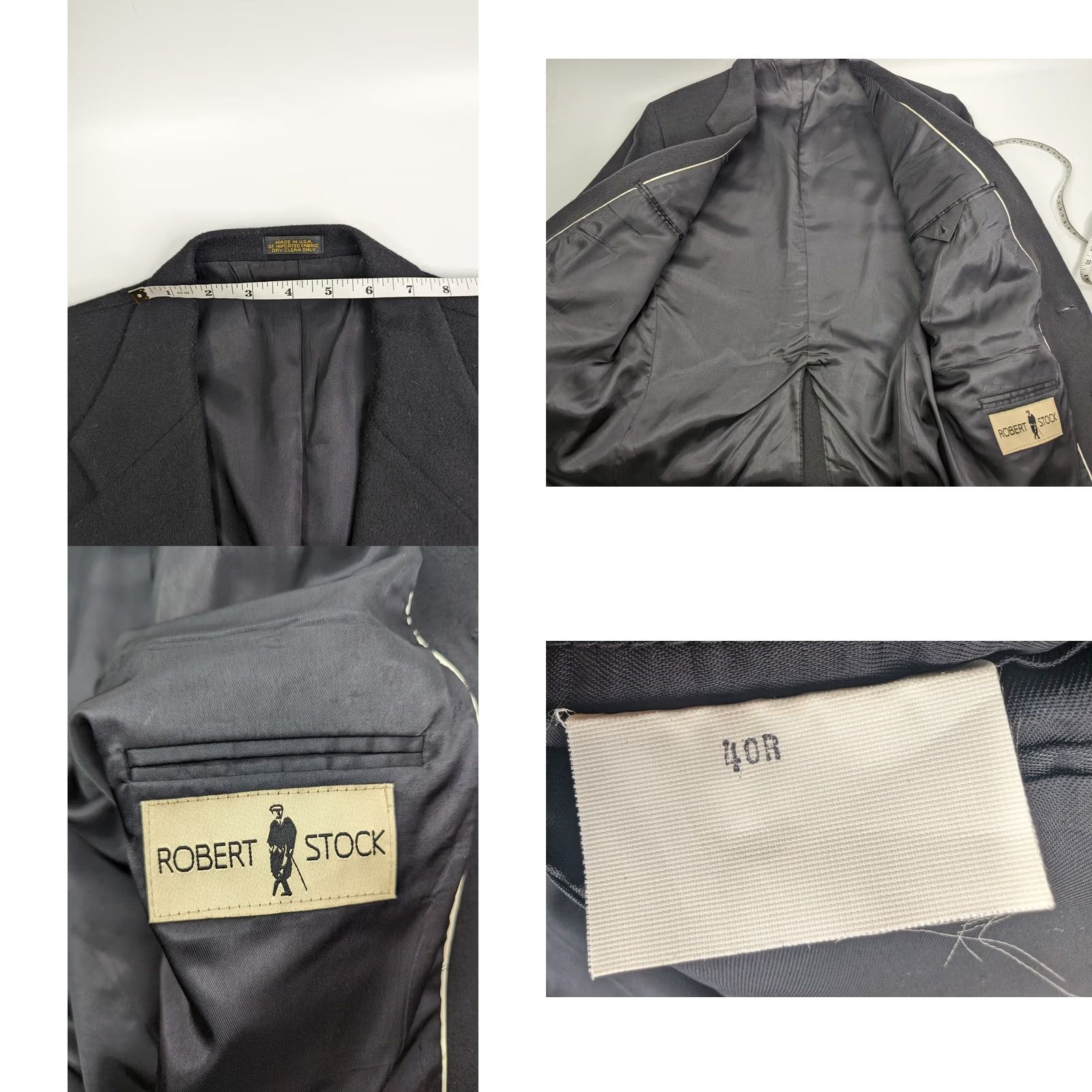 Vintage Robert Stock Black Blazer 2 Button Sport Coat Men’s 40 Reg Size 40R - 8 Thumbnail
