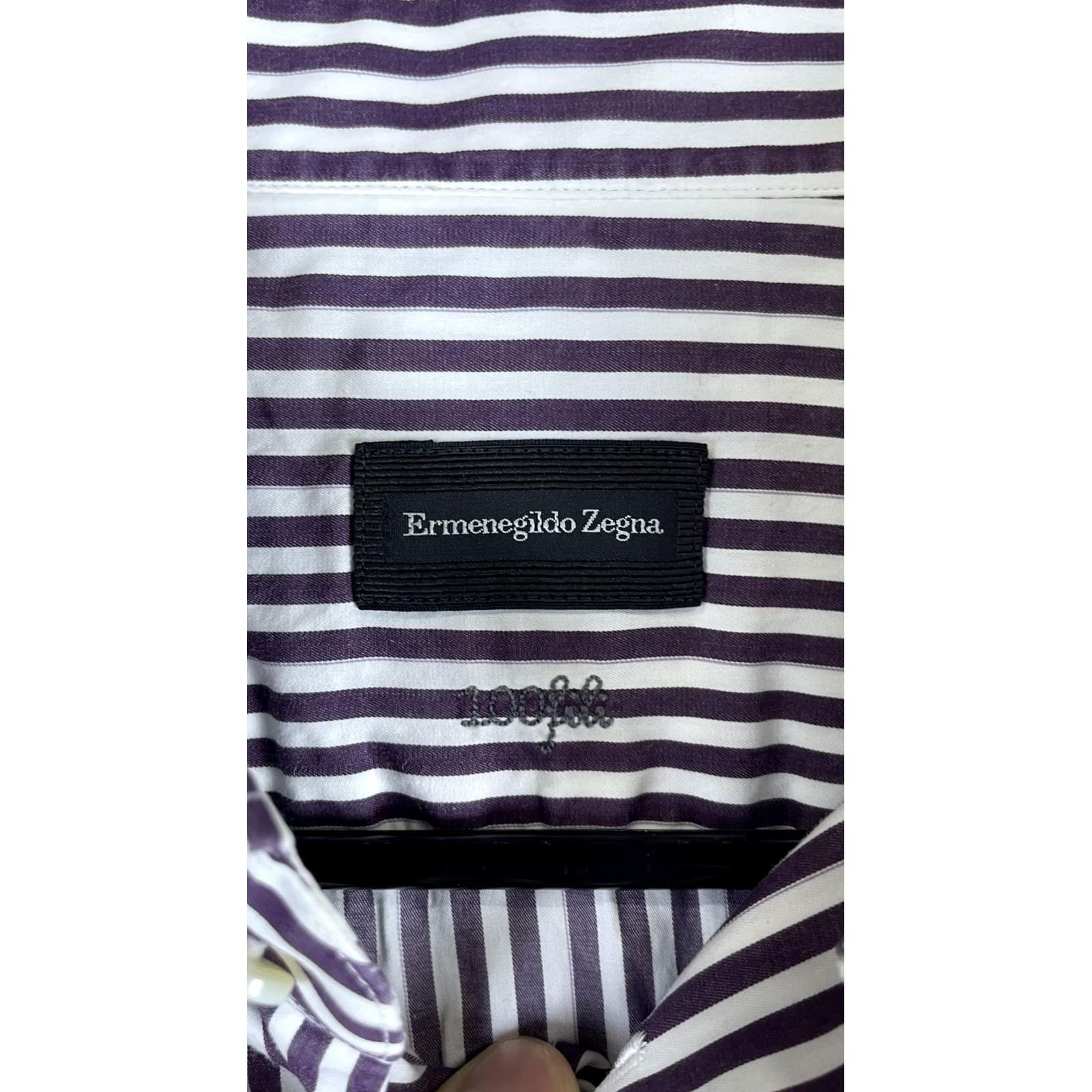 Ermenegildo Zegna Ermenegildo Zegna Dress Shirt Mens 15.5 Purple Stripe Classic Fit Long Sleeve Size 42R - 2 Thumbnail