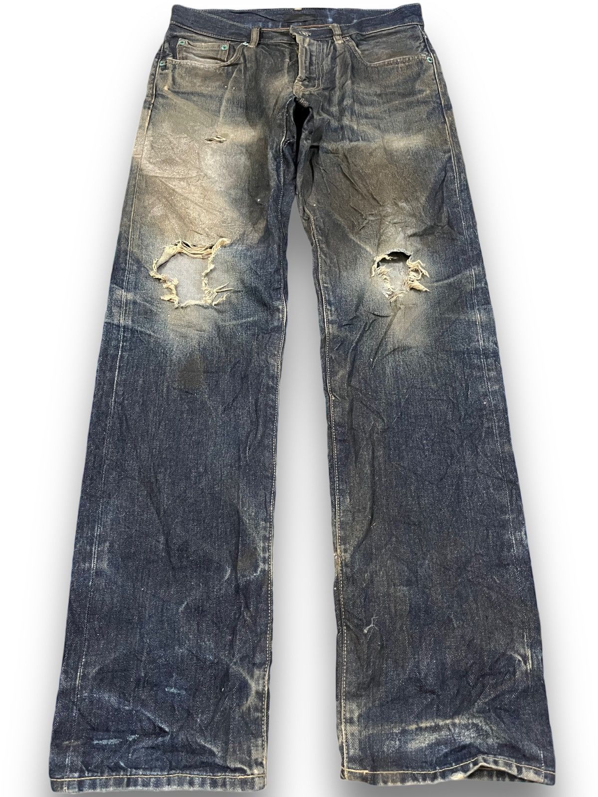 Jun Takahashi Vintage Uniqlo thrashed Mudwash Distressed Denim Size US 31 - 1 Thumbnail