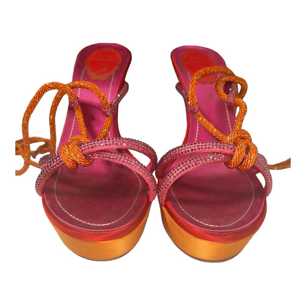 Designer Rene Caovilla Pink/Orange Rhinestone Platform Tie Heels 9.5 Size US 9.5 / IT 39.5 - 3 Thumbnail