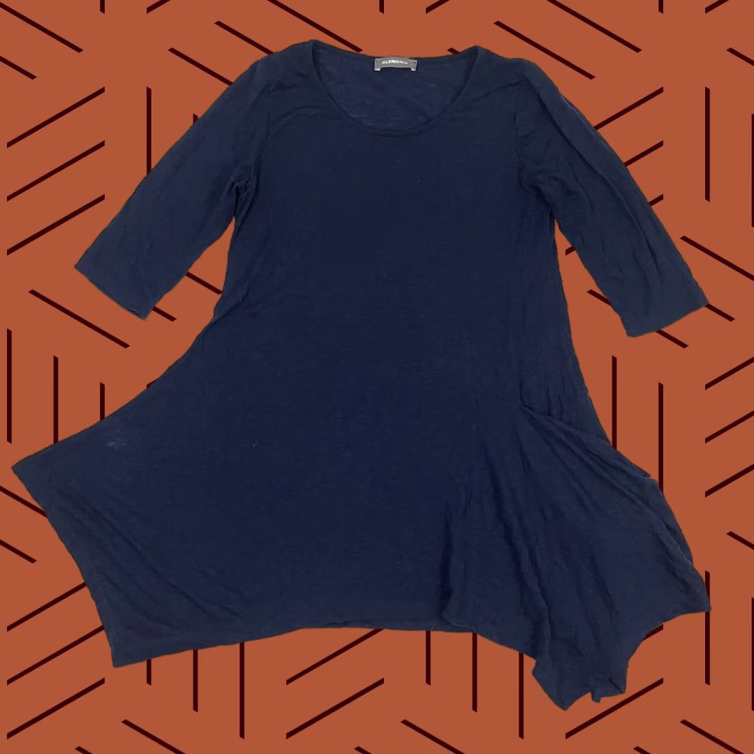 Vintage Alembika Blouse Shirt Tunic Womens Small 1 Blue Asymmetrical Lagenlook Dress Size XS / US 0-2 / IT 36-38 - 1 Thumbnail