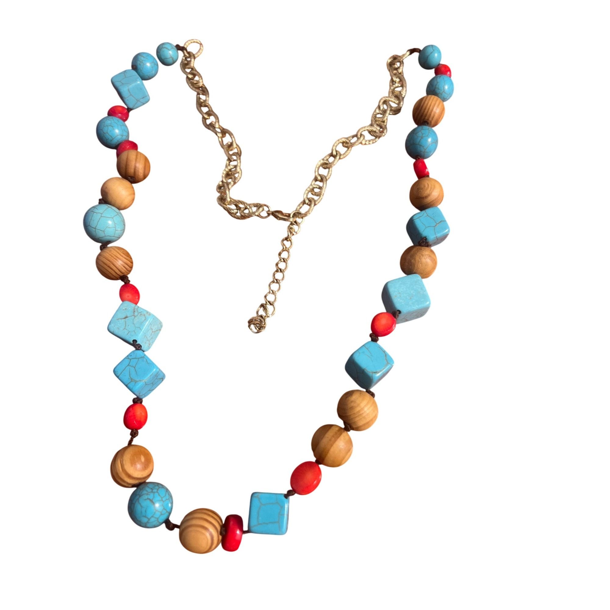Other Statement Necklace Wood Turquoise Coral Beads Festival Triba Size ONE SIZE - 1 Thumbnail