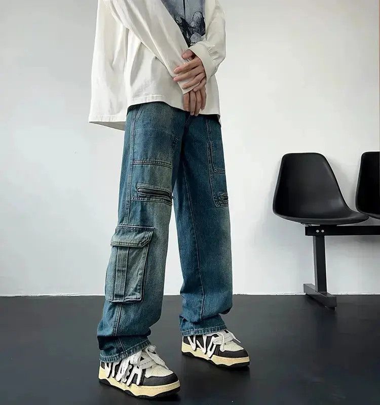 Japanese Brand Retro washed zippered multi pocket jeans Size US 32 / EU 48 - 3 Thumbnail