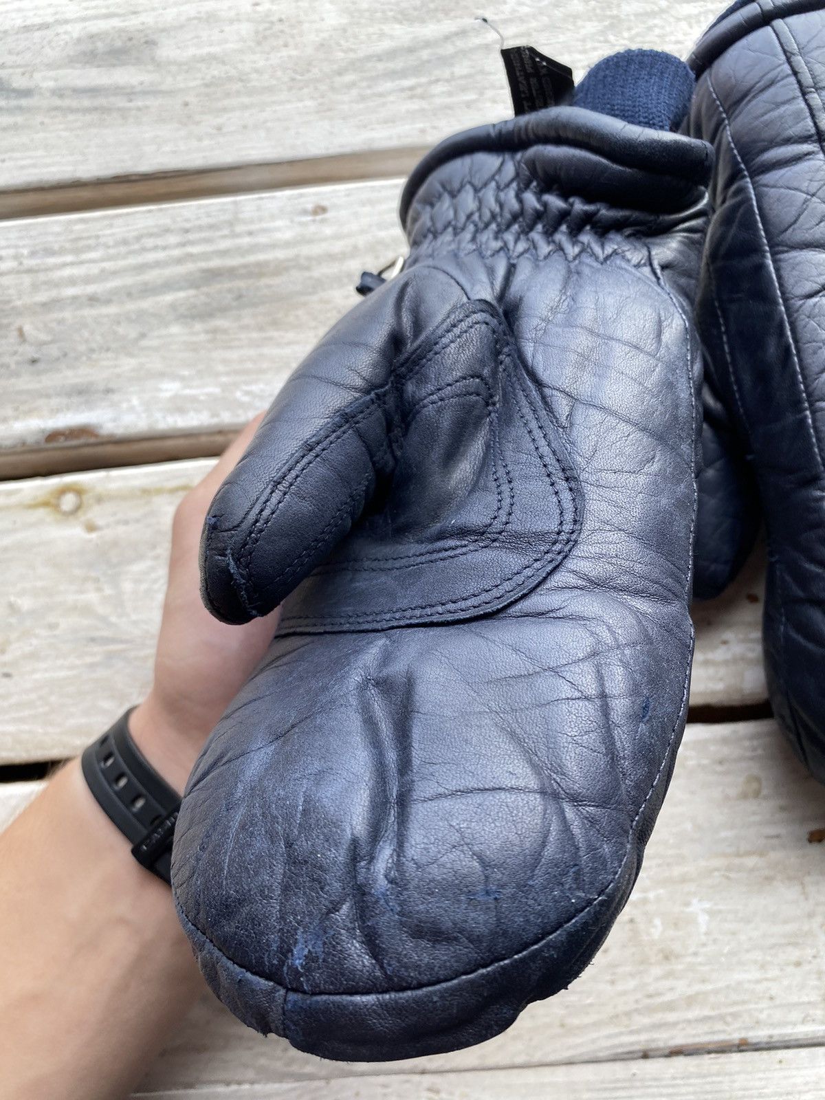 Japanese Brand × Leather × Vintage Vintage Made in Japan Black Leather motorcycle puffer gloves Size ONE SIZE - 5 Thumbnail