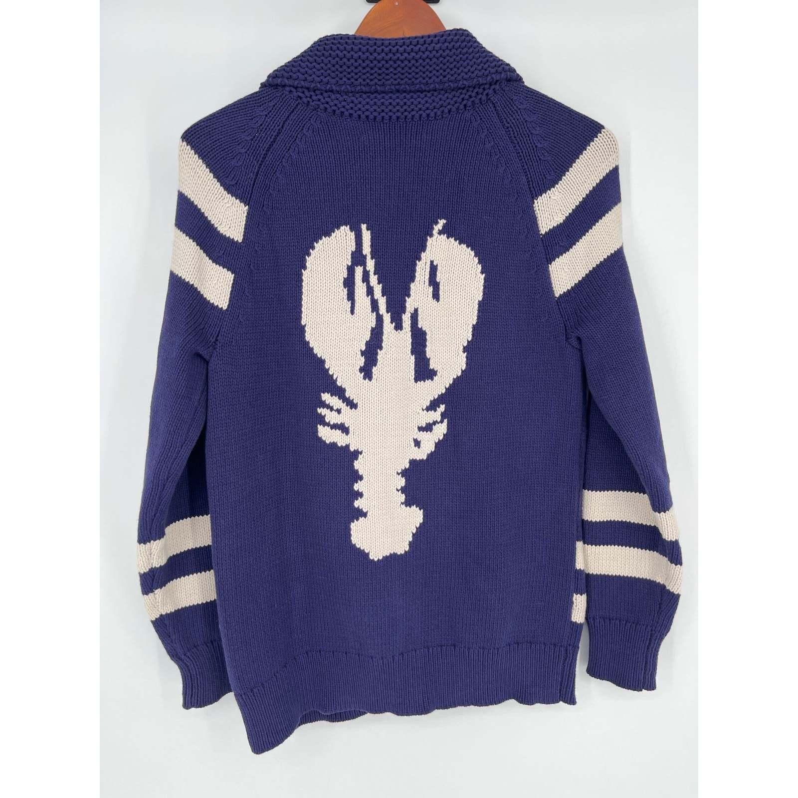 Image of J Crew Women's Lobster Sweater Jacket Size Xs Blue White Knit