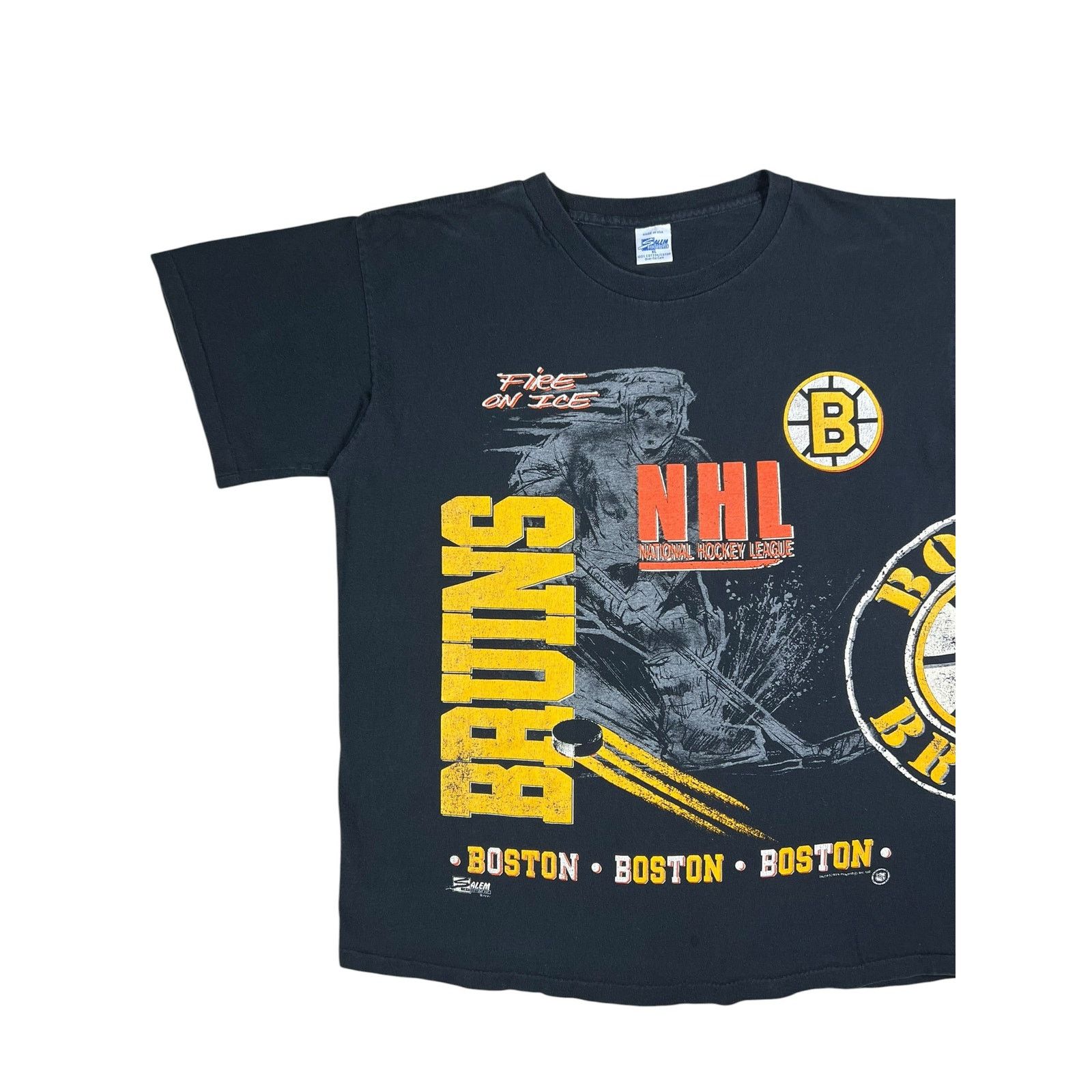 NHL × Salem Sportswear × Vintage Vintage 1990 Salem Sports Boston Bruins Fire on Ice AOP tee Size US XL / EU 56 / 4 - 4 Thumbnail