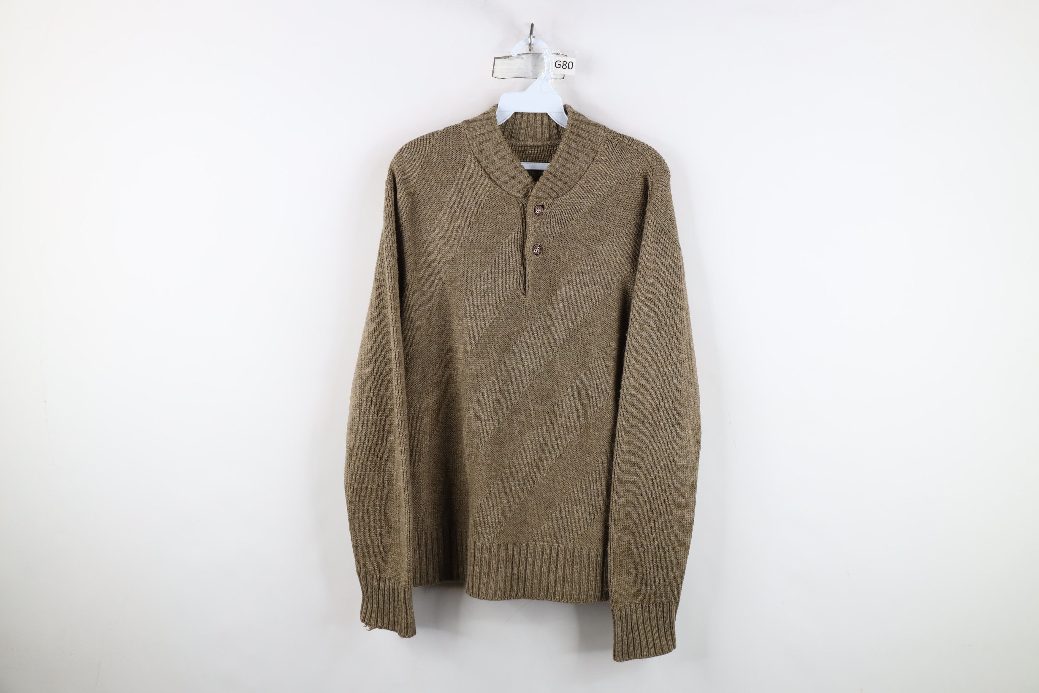 Vintage Vintage 90s Streetwear Knit Henley Sweater Beige Brown Size US M / EU 48-50 / 2 - 1 Thumbnail