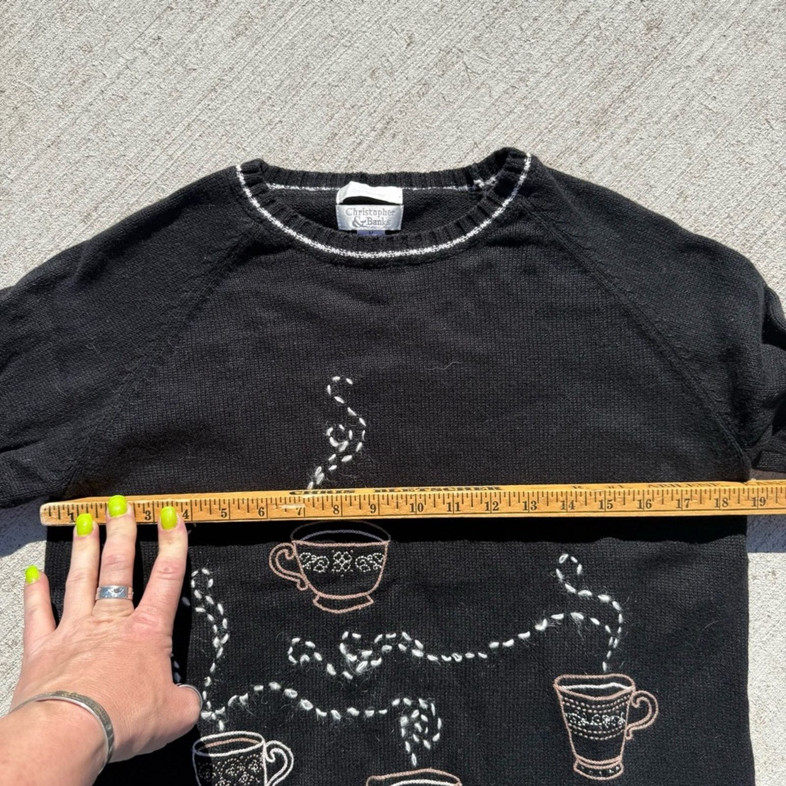 Vintage Y2K Black Coffee Cup Embroidered Crew Neck Sweater MEDIUM Size M / US 6-8 / IT 42-44 - 5 Thumbnail