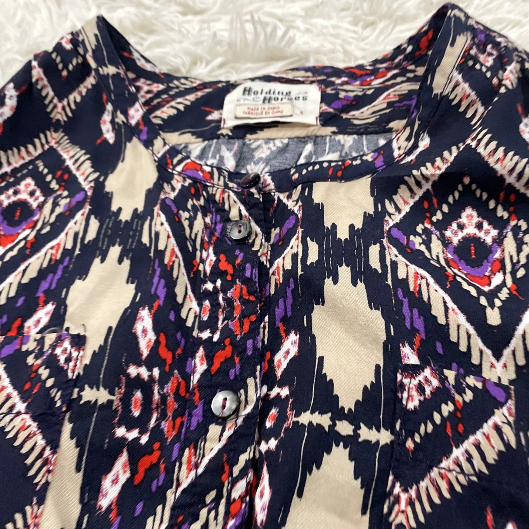 Anthropologie Anthropologie Shirt Dress Women 4 Purple Boho Aztec Western Y2k Geometric 3/4 Sleeve Button Pockets Multicolor Short Dress Style: Shirt Dress Size S / US 4 / IT 40 - 5 Thumbnail