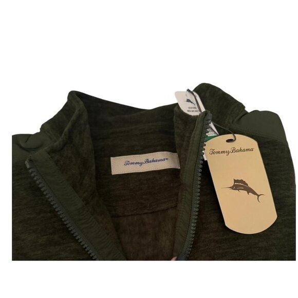 Tommy Bahama Tommy Bahama Mens Green Half Zip Pockets Arch Cape Knit Pull Size US L / EU 52-54 / 3 - 7 Thumbnail