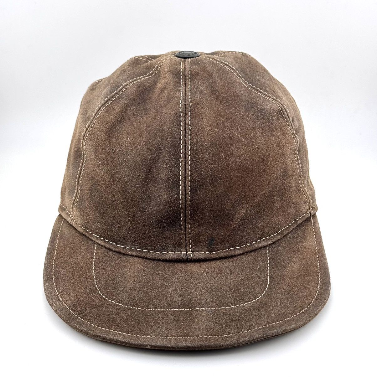 Vintage Brown Suede Leather Cap Vintage Minimal Size ONE SIZE - 4 Thumbnail