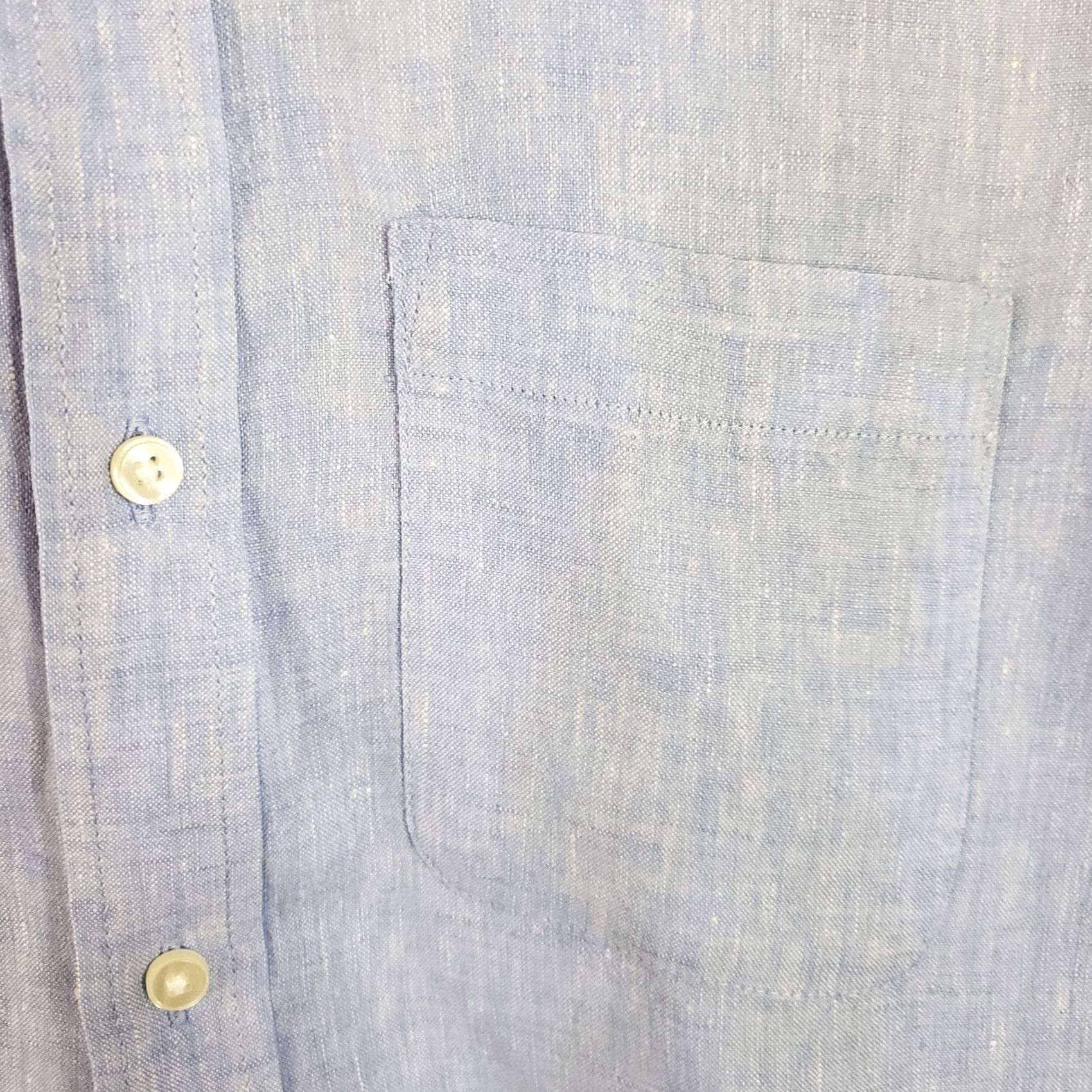 Vintage L.L.Bean Shirt Mens M Blue Linen Short Sleeve Button-Up Collared Lightweight Woven Striped Regular Fit Size US M / EU 48-50 / 2 - 4 Thumbnail