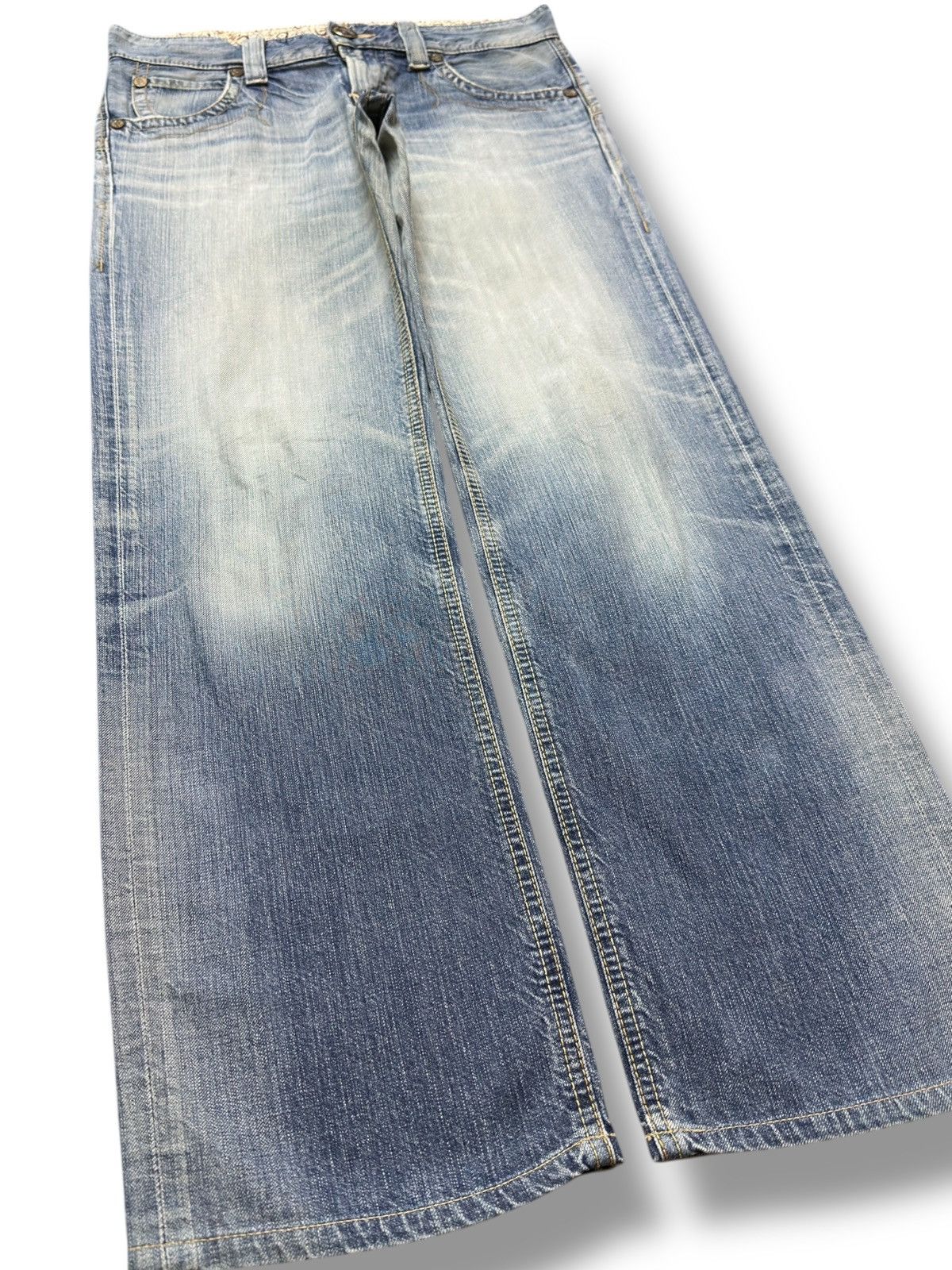 Edwin Vintage Edwin 503 Bluetrip Buckle Back Faded Denim Size US 33 - 3 Thumbnail