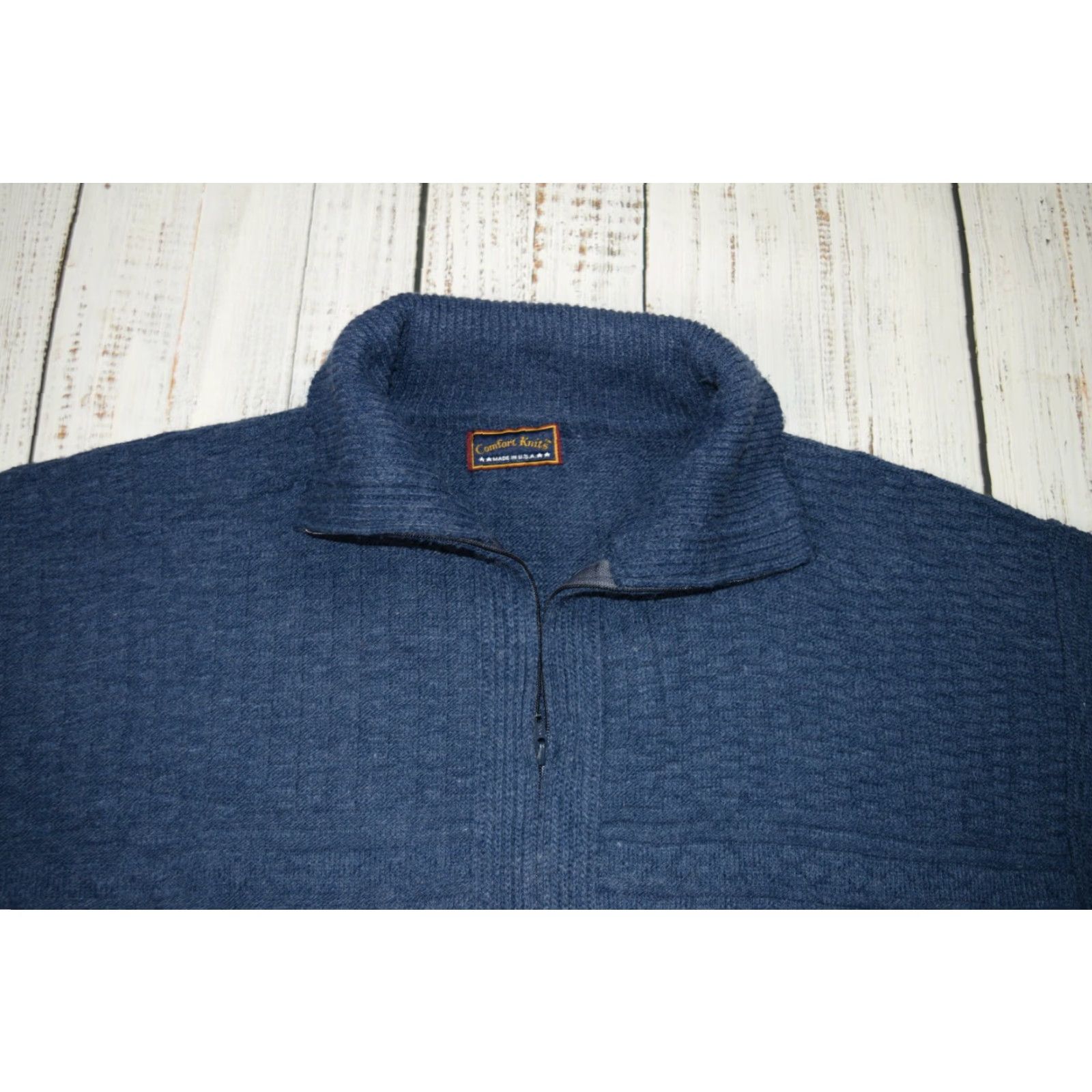 Vintage COMFORT KNITS Men's Full Zip Sweater, Fisherman Knit, Plaid, Blue, 2XL, USA, Casual, All Seasons Size US XXL / EU 58 / 5 - 3 Thumbnail