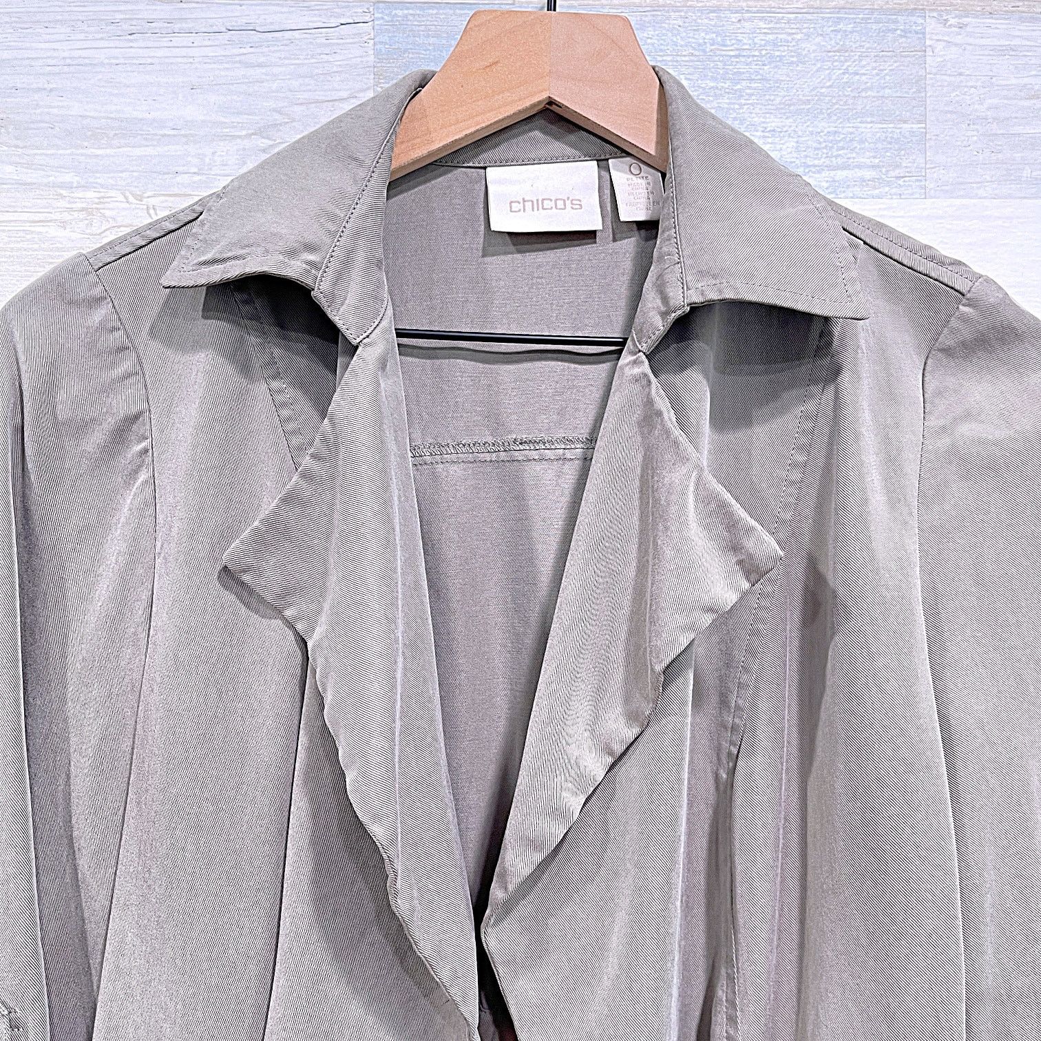 Chicos Chicos Soft Ruffle Jacket Olive Green Lyocell Womens 0P Size S / US 4 / IT 40 - 2 Thumbnail