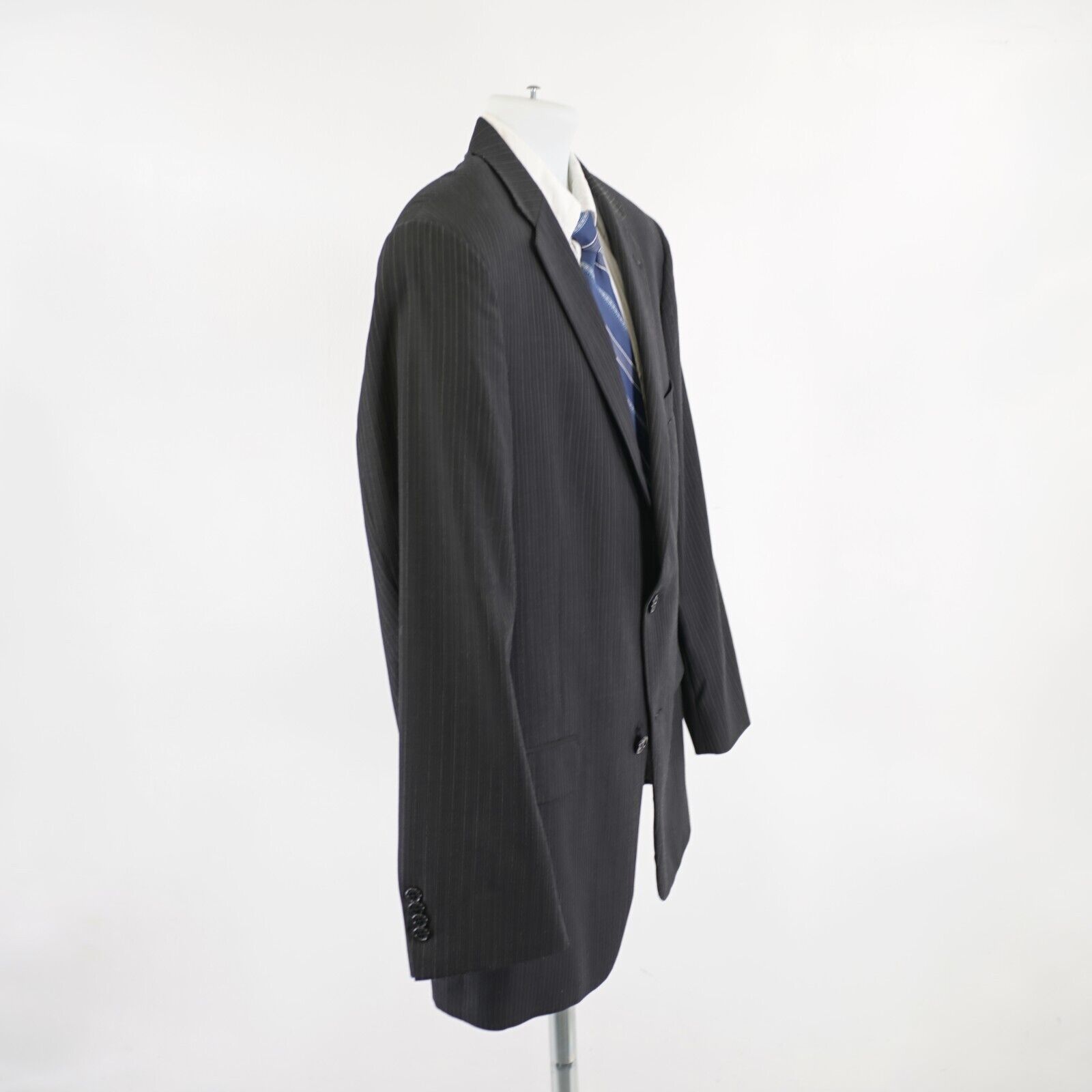 Hart Schaffner Marx Hart Schaffner Marx Black Striped Wool 2 Button Suit Jacket Size 42R - 7 Thumbnail
