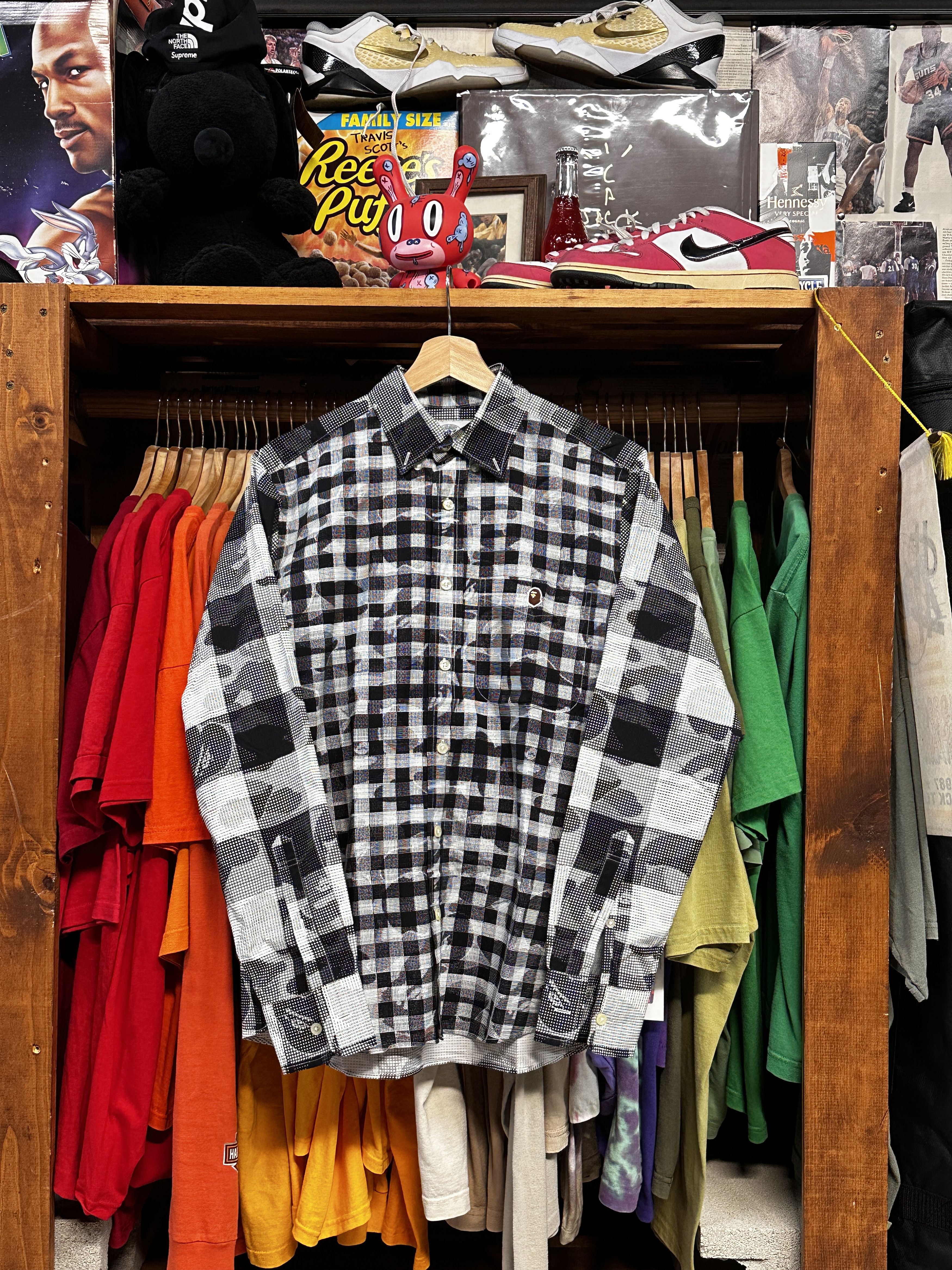 Bape BAPE Checkered Black and White Camo Button Up Size US L / EU 52-54 / 3 - 1 Thumbnail