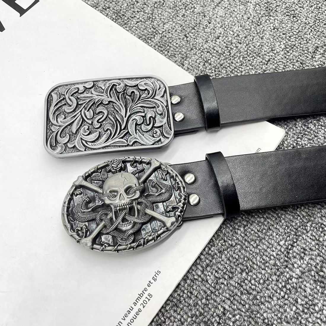 Designer Skull Vibe Vintage Belt Riveted Belts Menswear Accessories Size ONE SIZE - 6 Thumbnail