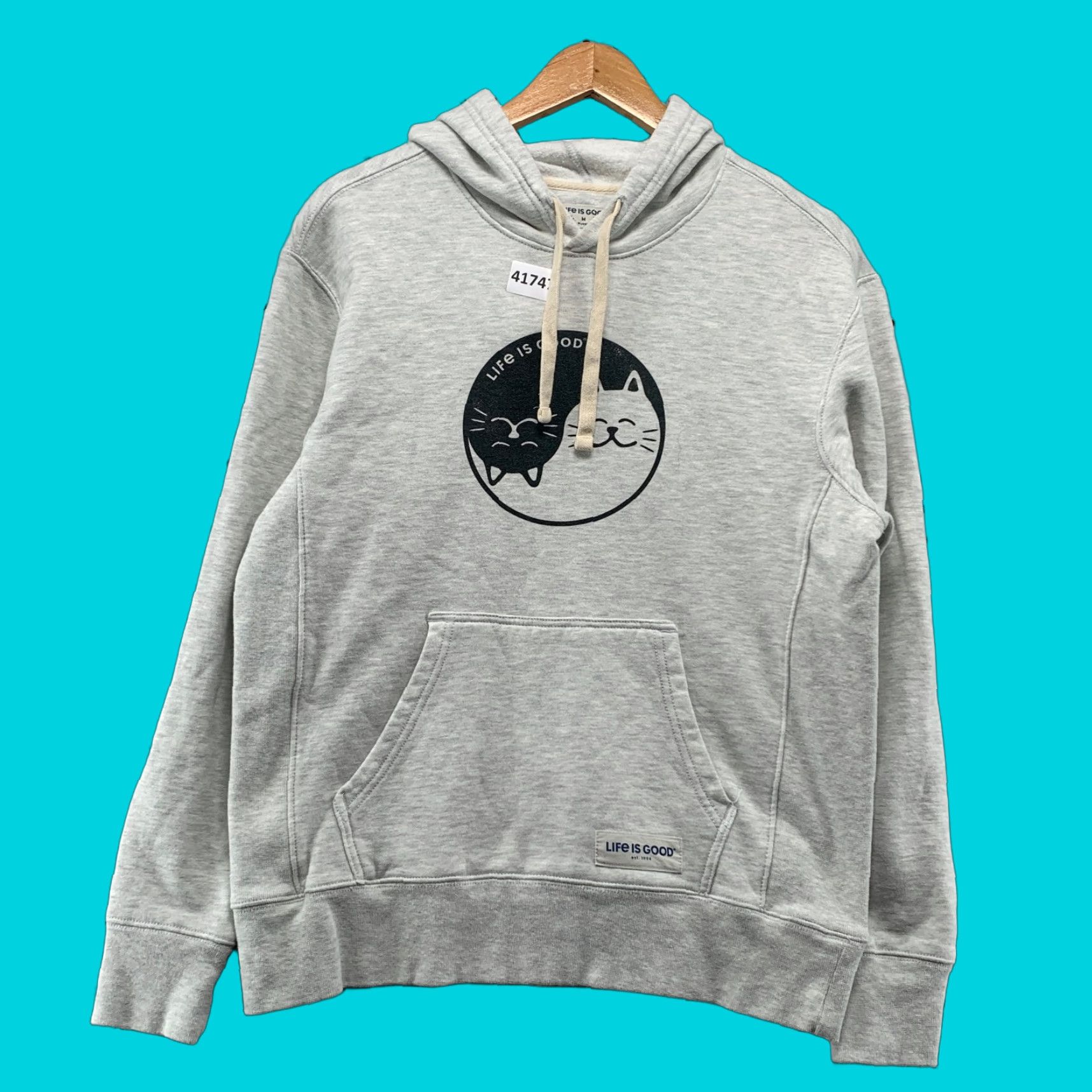 Life is Good VINTAGE Life Is Good Women's Hoodie Sweatshirt Pullover Cat YING YANG Fleece Gray Medium Winter Activewear Size M / US 6-8 / IT 42-44 - 1 Thumbnail