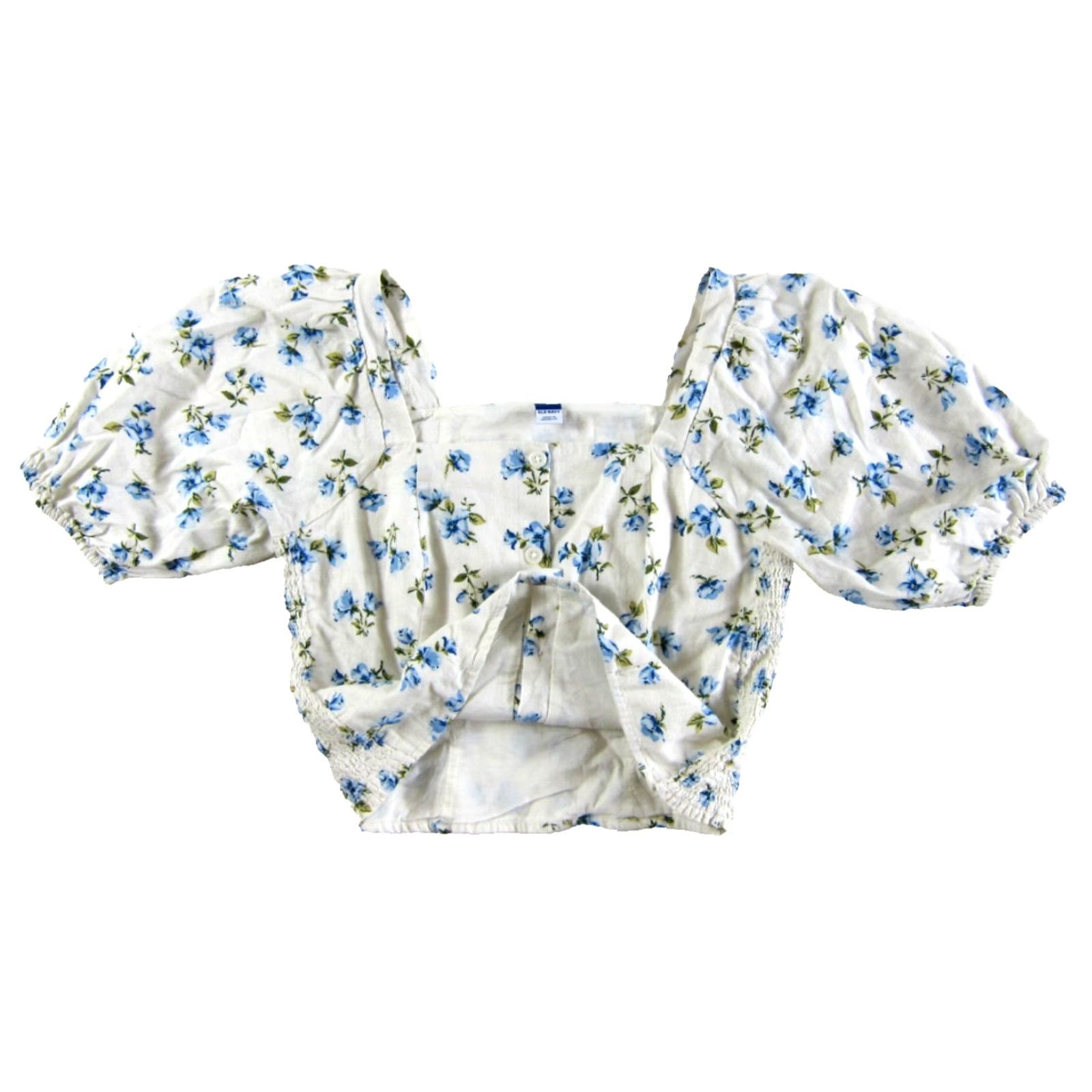 Old Navy Old Navy White Linen Rayon Floral Puff Sleeve Cropped Blouse S Size S / US 4 / IT 40 - 4 Thumbnail