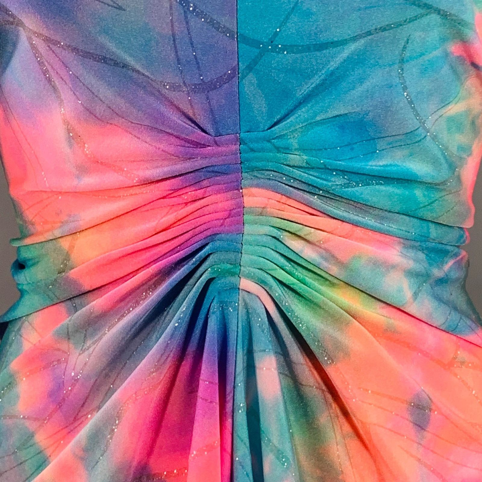 Sies Marjan M Multi Color Polyamide Tie Dye Long Sleeve Ruched Dress Size M / US 6-8 / IT 42-44 - 2 Thumbnail