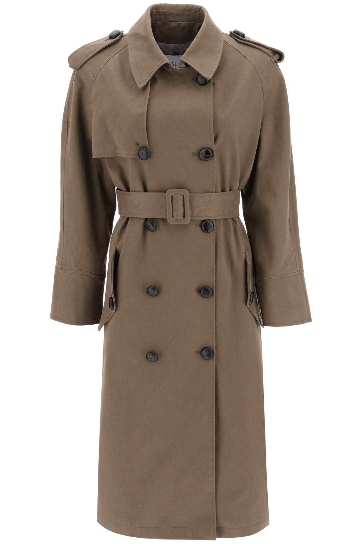 image of Mvp 'bigli' Cotton Double-Breasted Trench Coat in Khaki, Women's (Size Small)