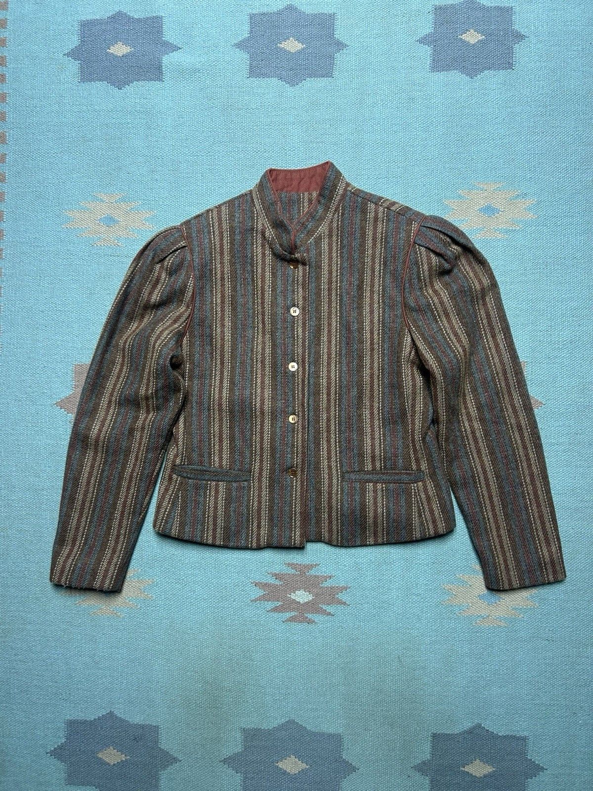 Vintage Vtg 80s wool blend women’s jacket cropped blazer striped 11 Size M / US 6-8 / IT 42-44 - 1 Thumbnail