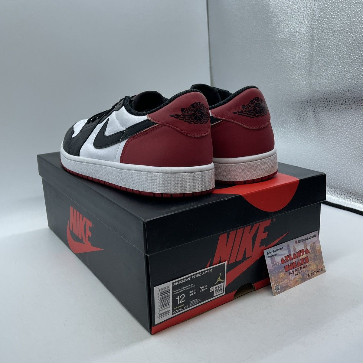 Jordan Brand Air Jordan 1 low black toe Size US 12 / EU 45 - 3 Thumbnail