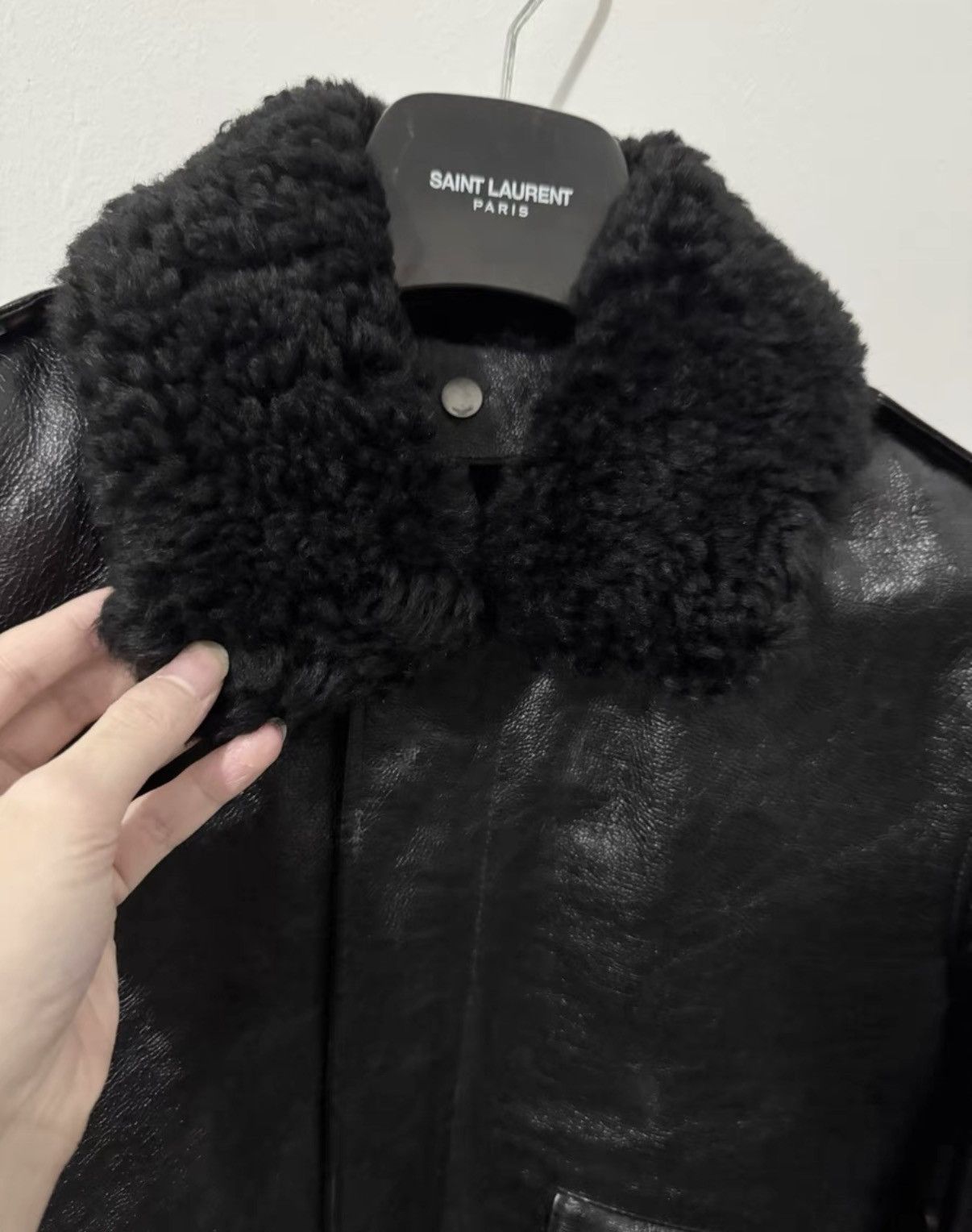 Saint Laurent Paris Saint Laurent Shearling Collar Waxed Leather Bomber Jacket Size US M / EU 48-50 / 2 - 4 Thumbnail