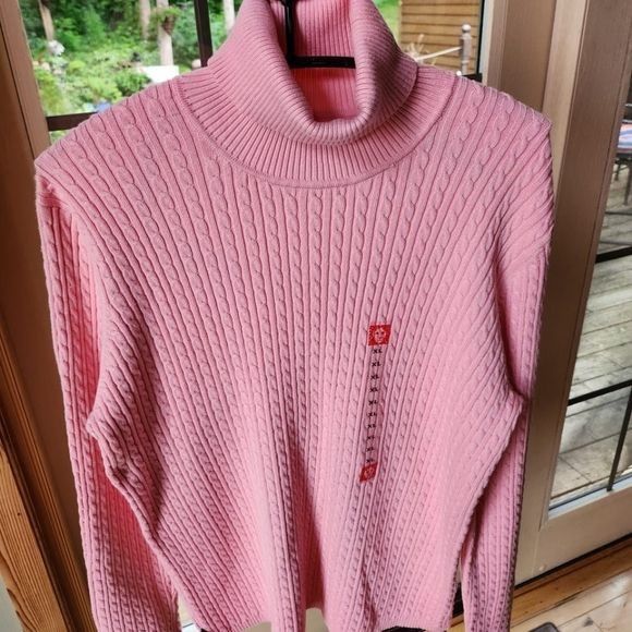 Vintage Anne Klein Sport Stretch Pink Turtleneck Long Sleeve Sz. XL Size XL / US 12-14 / IT 48-50 - 2 Thumbnail
