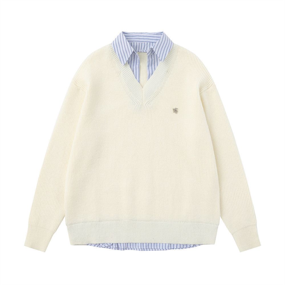 Vintage Men's loose striped POLO collar fake two-piece sweater Size US M / EU 48-50 / 2 - 1 Thumbnail