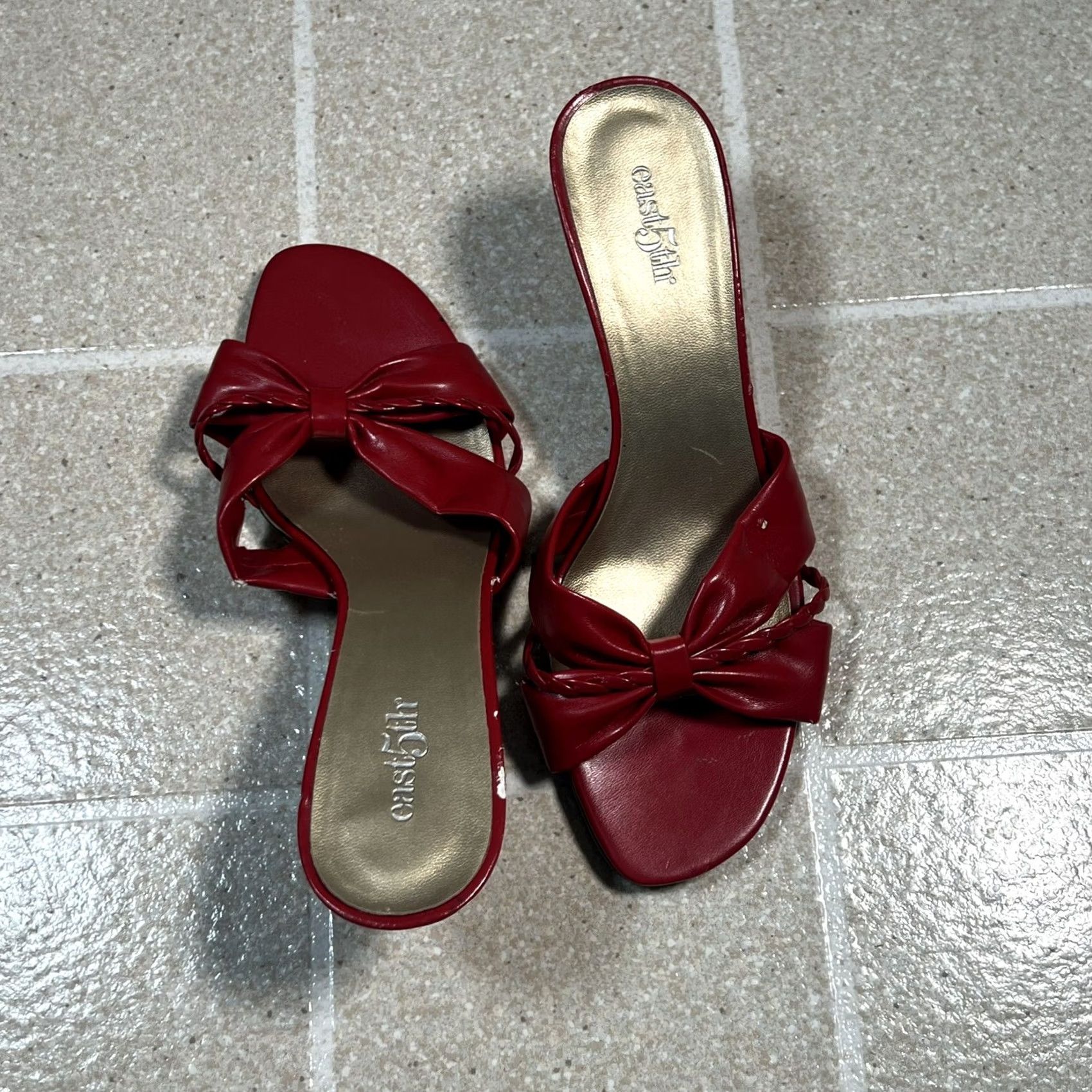 Vintage East 5th Red Heels Slingback Women 7.5 Faux Leather Size 7.5 Scuffs Described Size US 8 / IT 38 - 3 Thumbnail