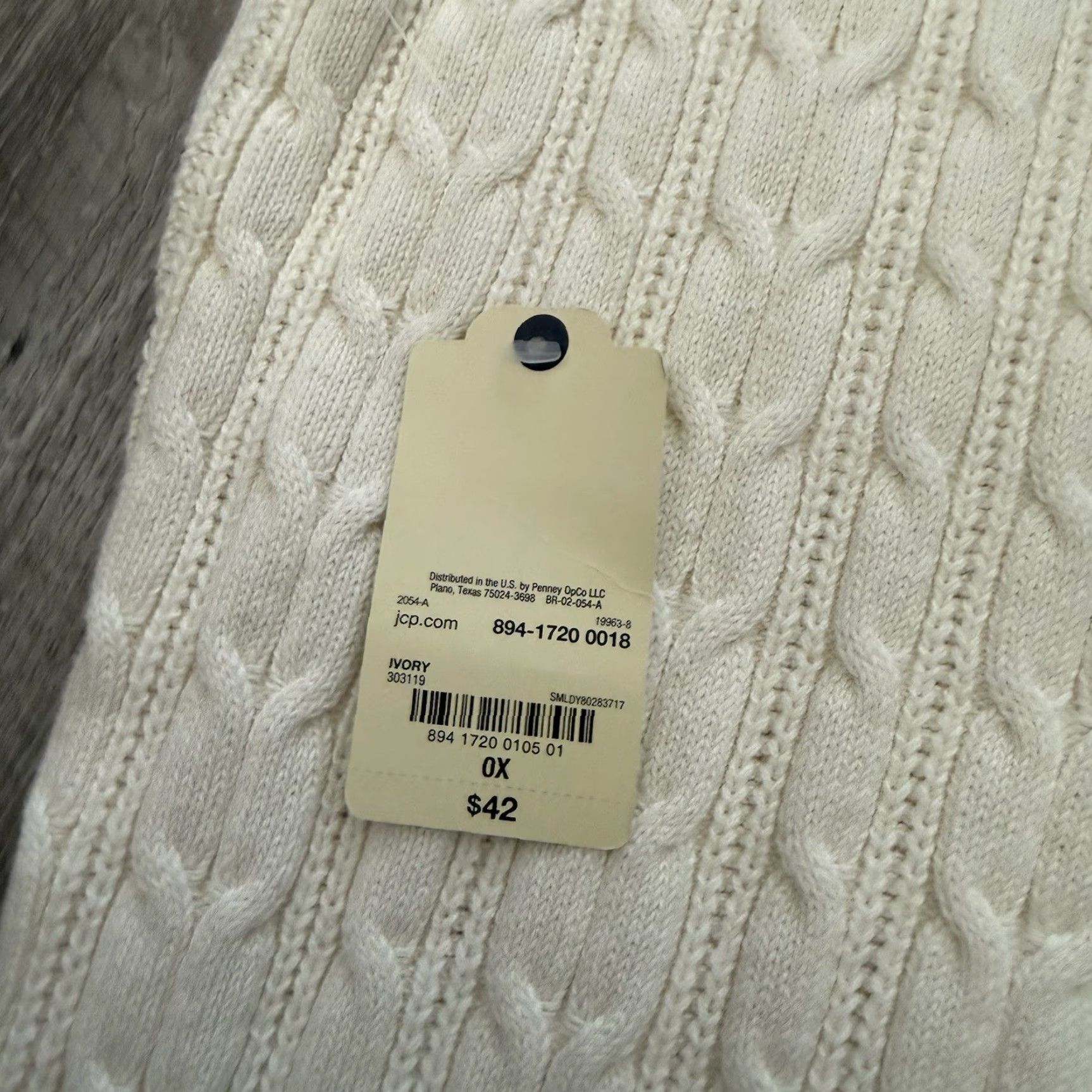Vintage St. John's Bay Cable Knit V-Neck Sweater 0X Womens Plus Ivory Cotton Nylon NEW Cardigan Size XL / US 12-14 / IT 48-50 - 6 Thumbnail