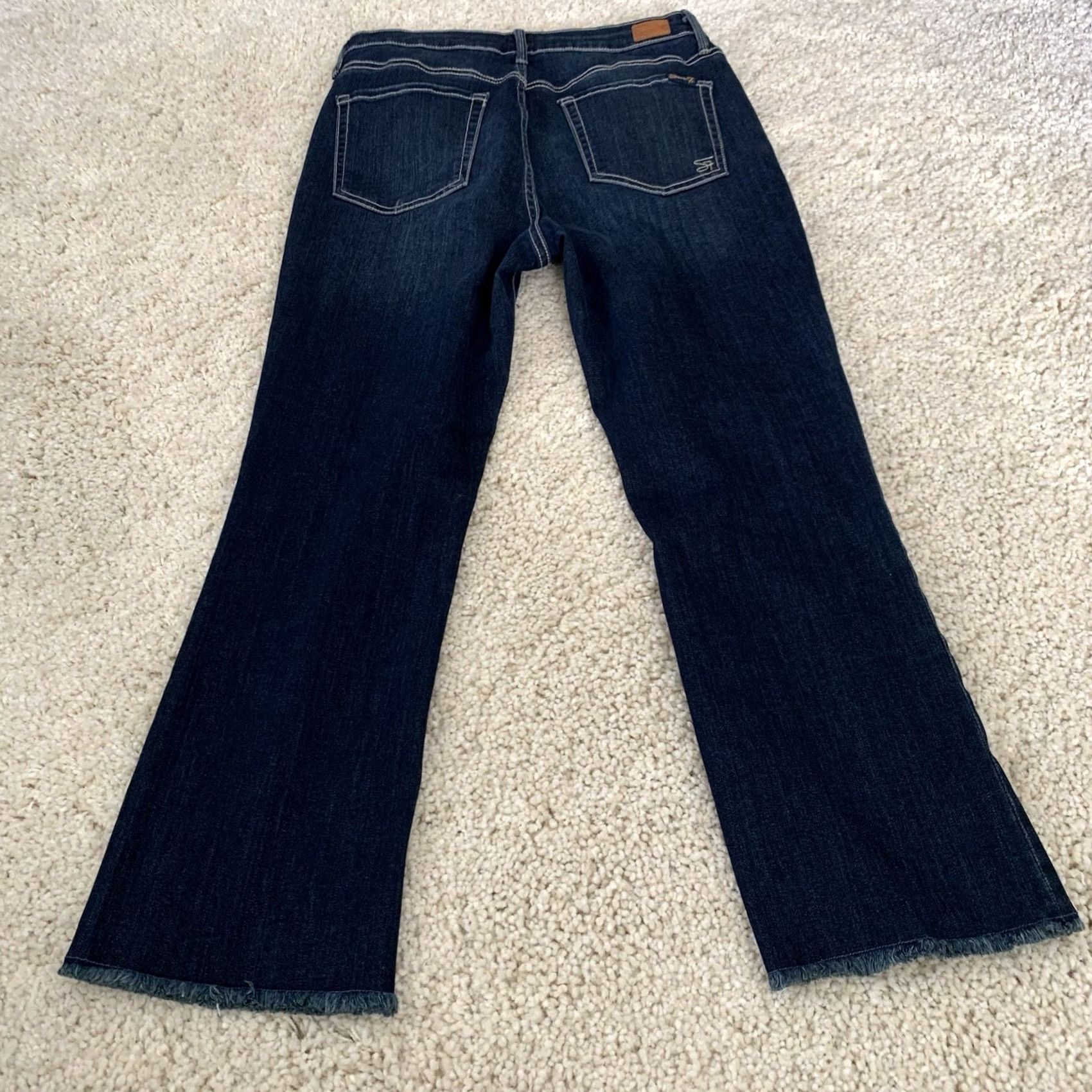 Vintage Seven7 Jeans crop Raw Hem Dark Wash Blue Denim Stretch Womens Sz 10 Fashion Jean Size 32" / US 10 / IT 46 - 5 Thumbnail