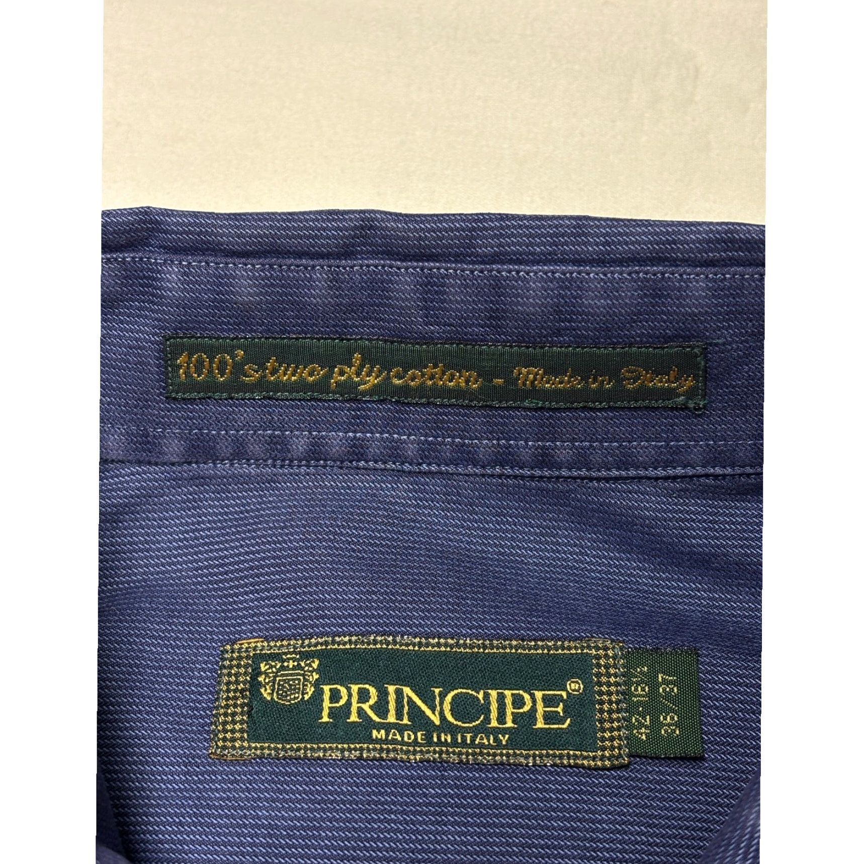 Vintage Principe Dress Shirt Mens Long Sleeve Blue Stripe 100s Two Ply Cotton Pinstripe Button-Down Collar 16.5 Neck 42 Chest Italy Regular Size 42 Size 42R - 5 Thumbnail