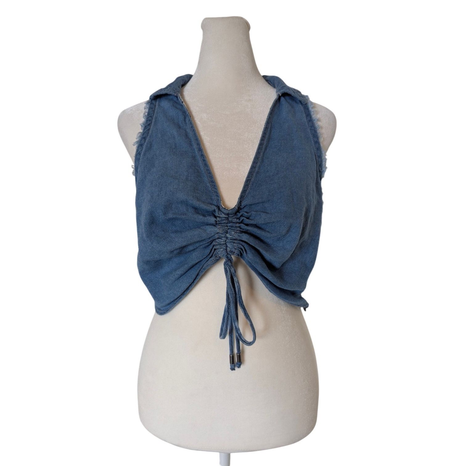Anthropologie Anthropologie PILCRO Distressed Denim Ruched Top Sz 12 Size L / US 10 / IT 46 - 2 Thumbnail