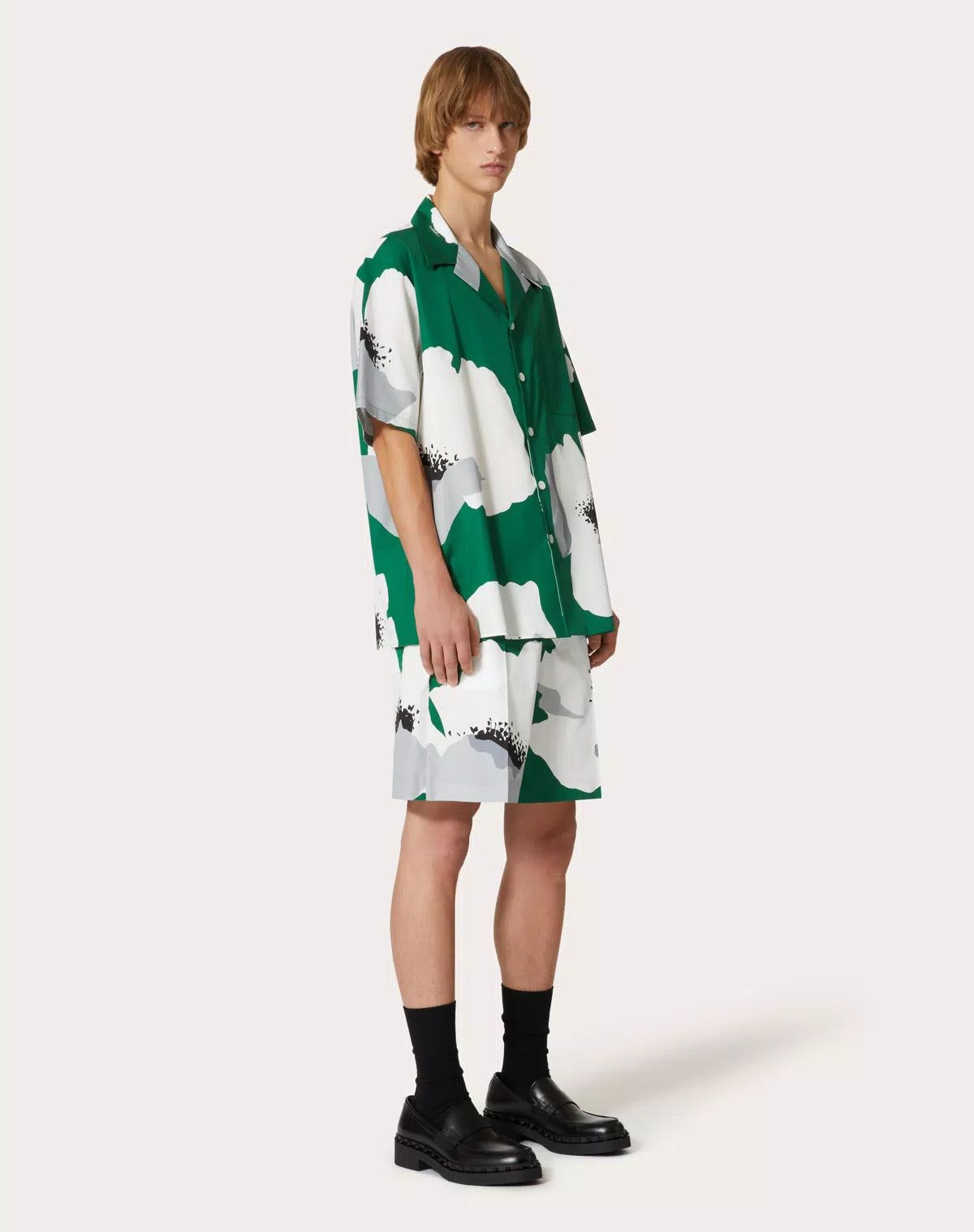 Valentino oc11z0725 Cotton Poplin Bowling Shirt in Green/White Size US L / EU 52-54 / 3 - 3 Thumbnail