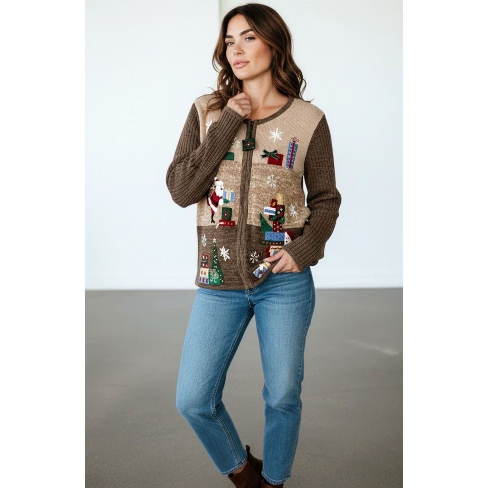 Vintage VINTAGE Tiara International Women Santa Christmas Patchwork Zip Cardigan Sweater L Size L / US 10 / IT 46 - 3 Thumbnail