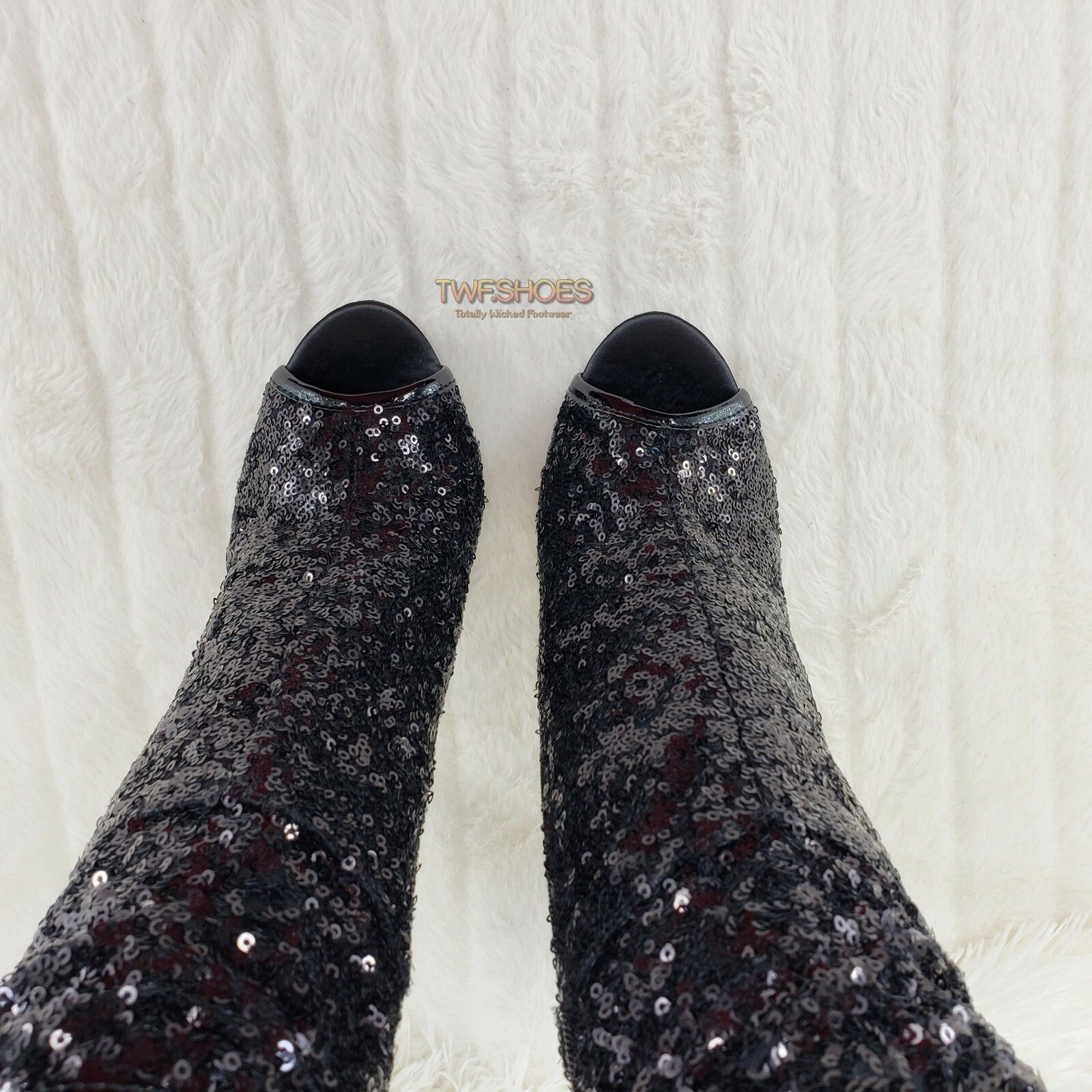 Other Blondie 1008 Black Sequin Slouchy High Heel Platform Ankle B Size US 11 / IT 41 - 5 Thumbnail