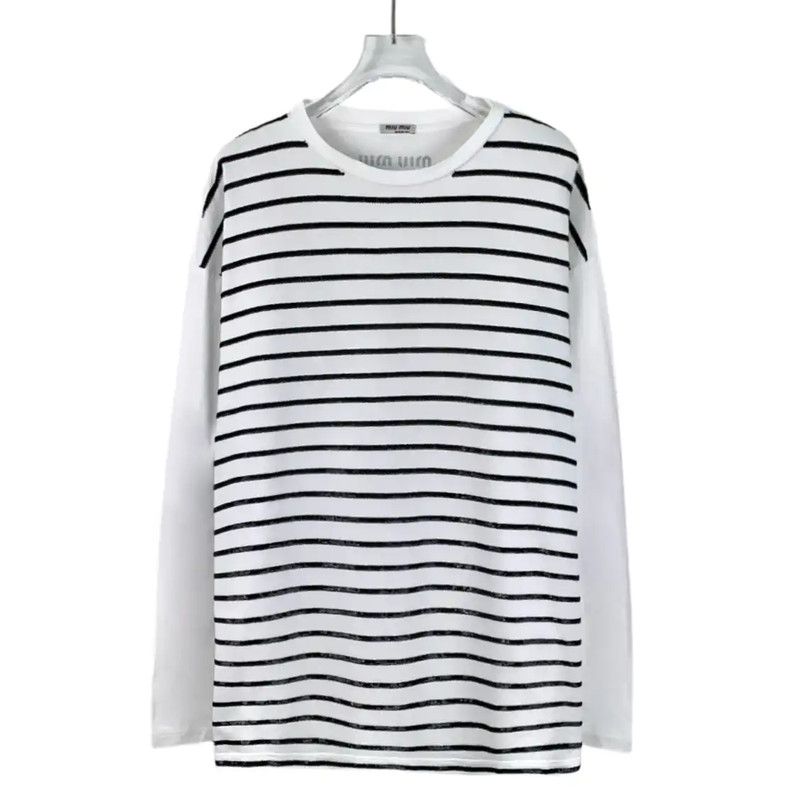 Miu Miu Miu Miu White Striped Cotton T-shirt 0089 Size S / US 4 / IT 40 - 1 Thumbnail