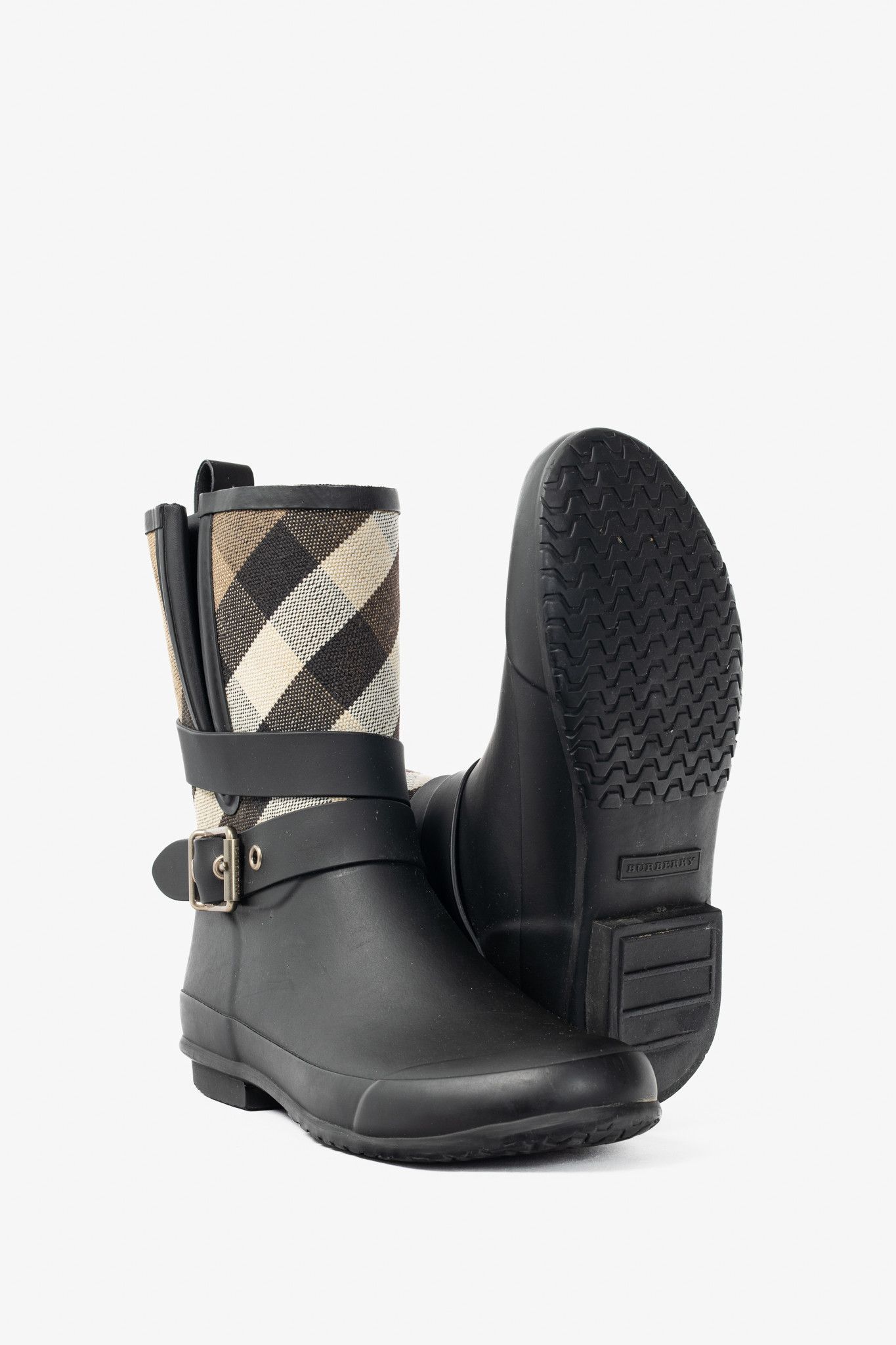 Burberry Burberry Holloway Canvas Check Rubber Mid-Biker Rain Boots Size US 6.5 / IT 36.5 - 4 Thumbnail